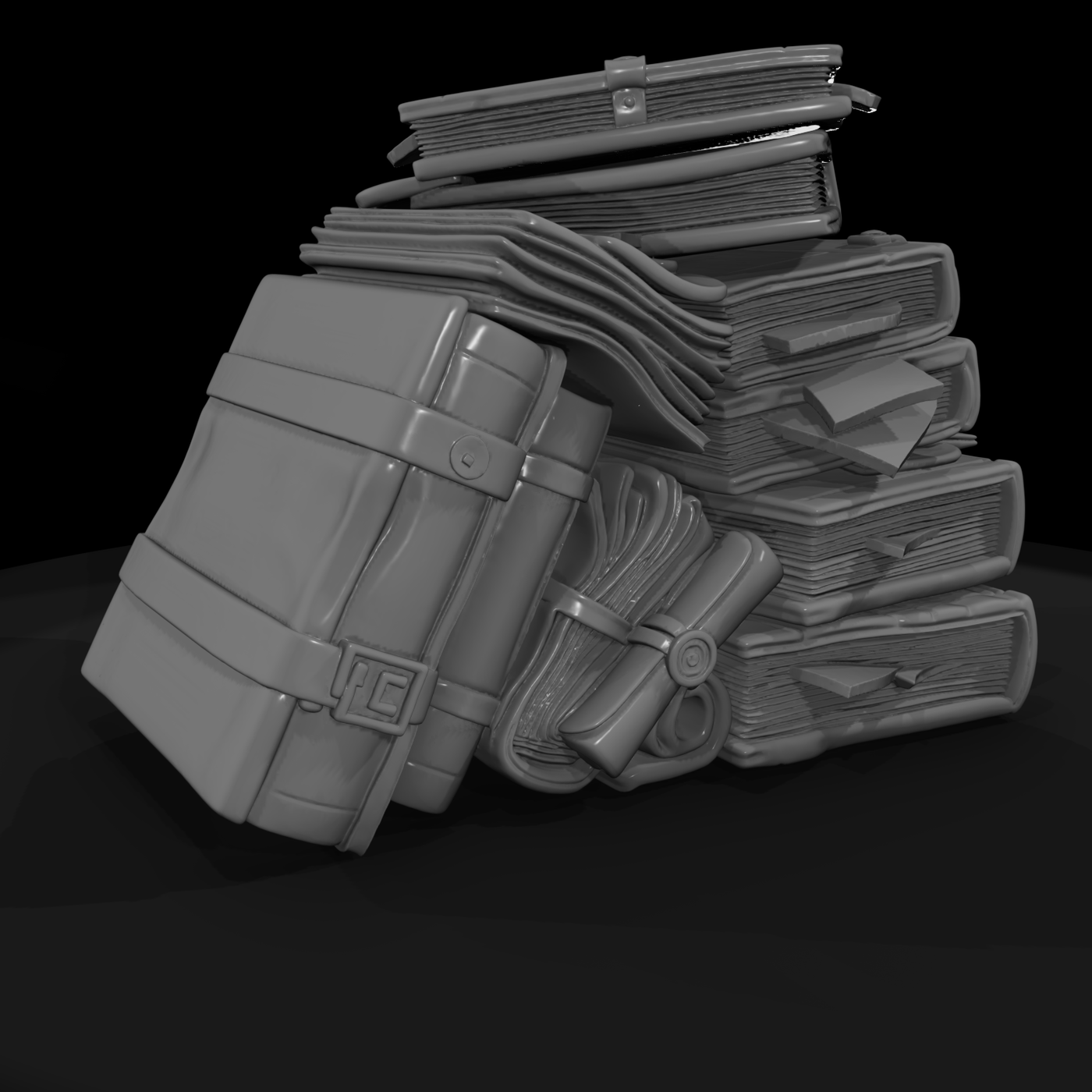 Stylized Fantasy Occult Book Stack 3D Model Hqofv4