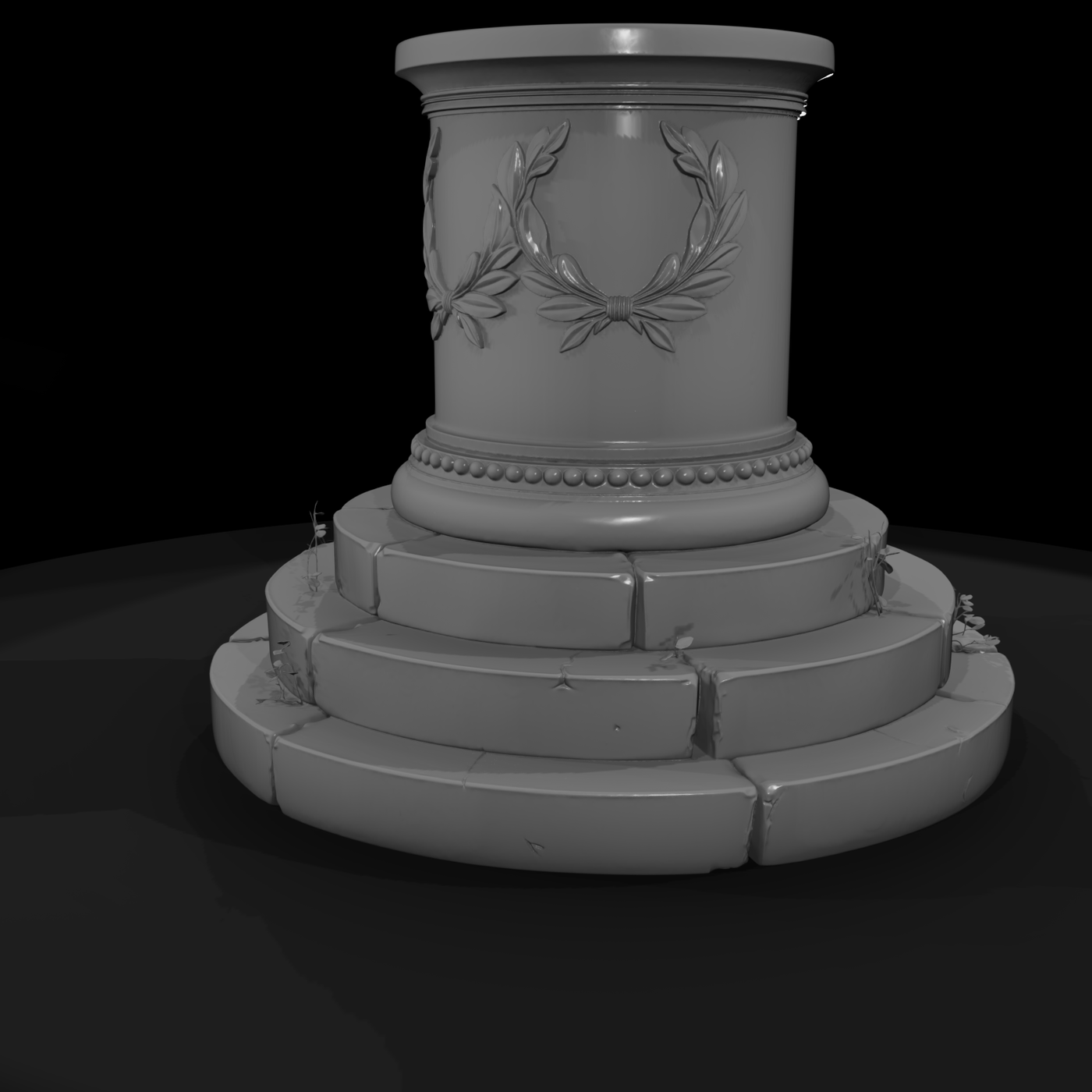 Classical Column Pedestal with Laurel Wreath