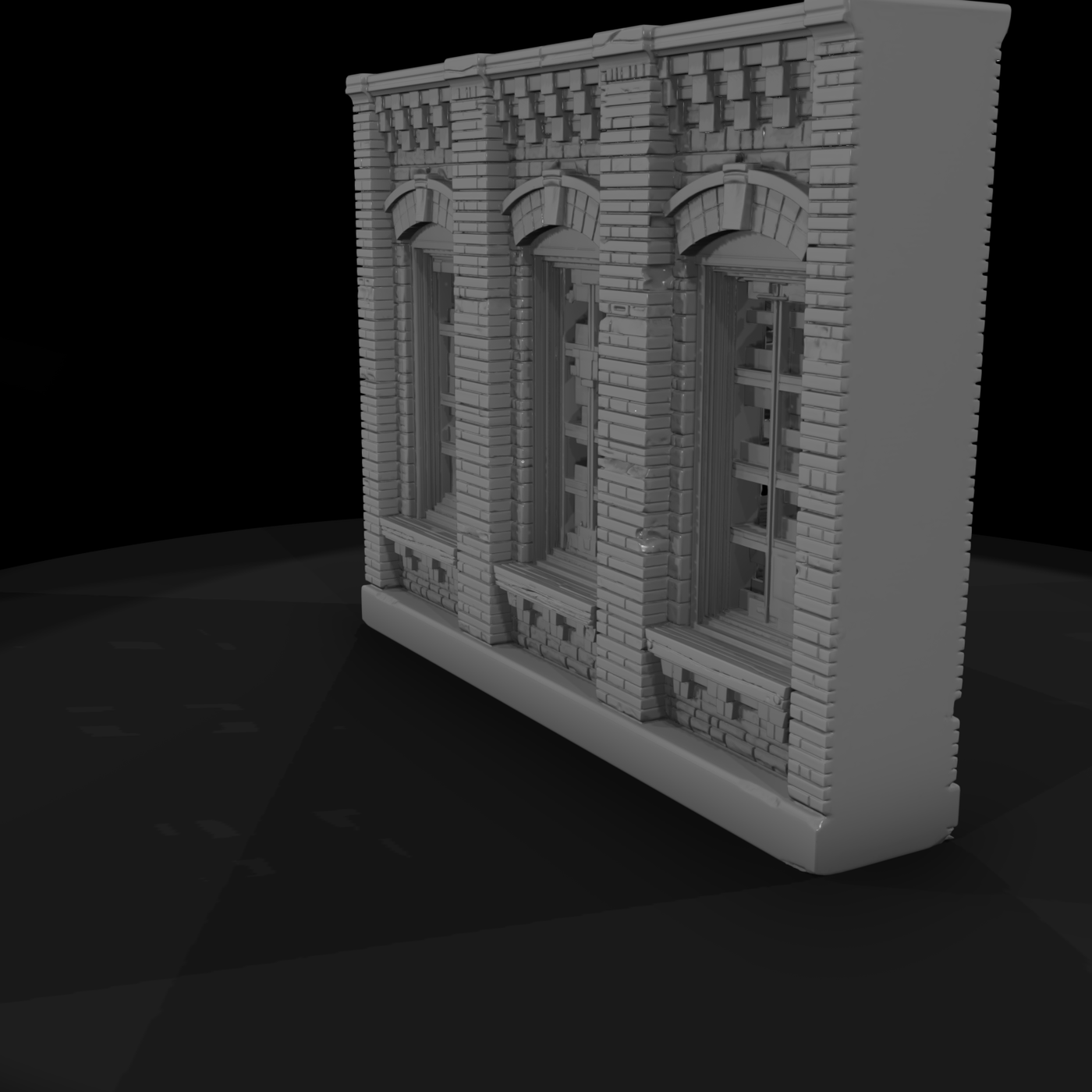 Stylized Boarded Brick Building Facade 3D Model 2P