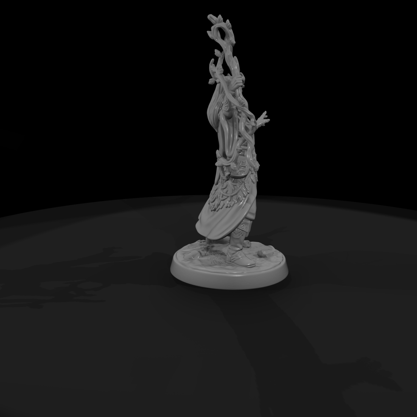Elf Druid with Antlered Crown and Vine Staff
