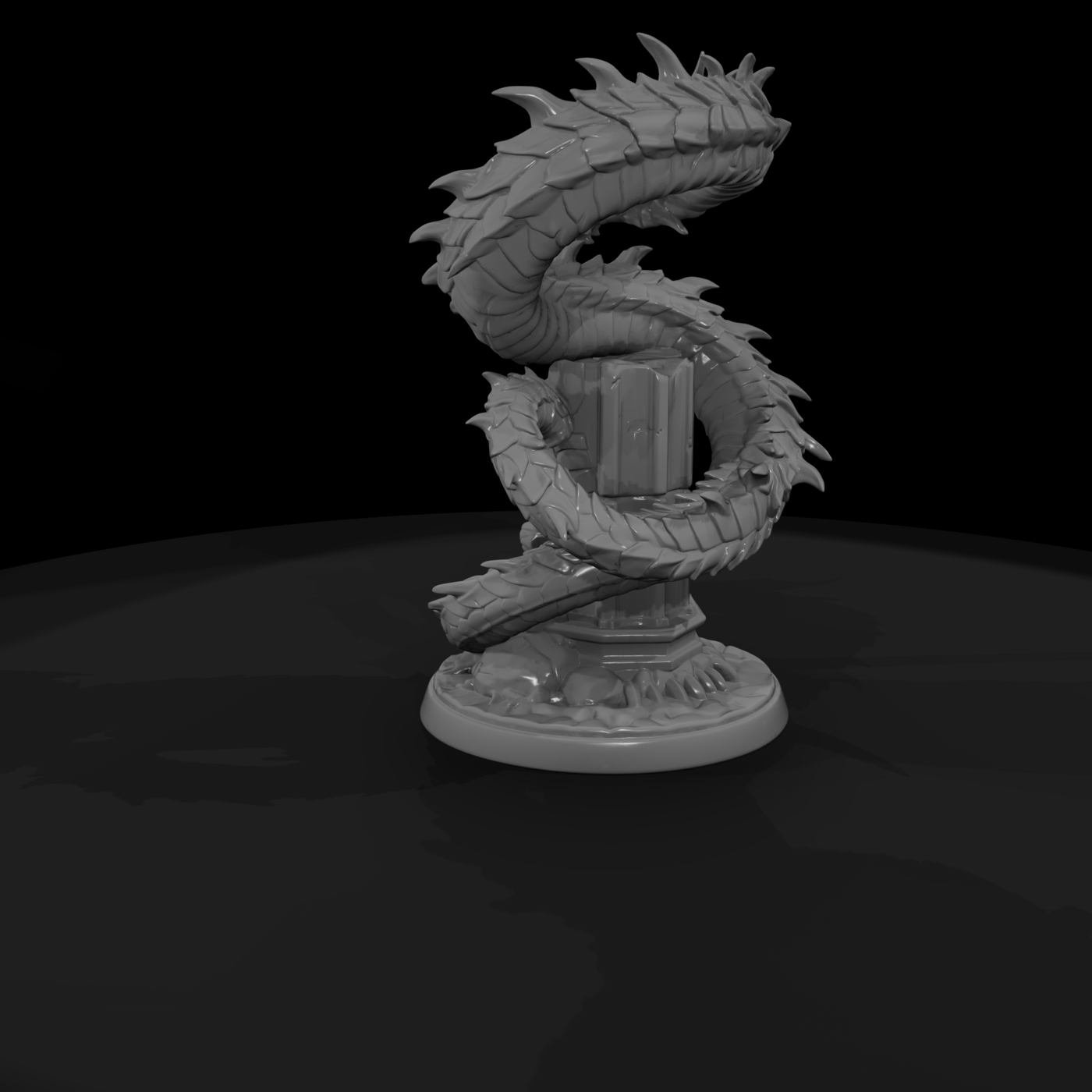 Serpent Dragon Coiled on Ruined Pillar