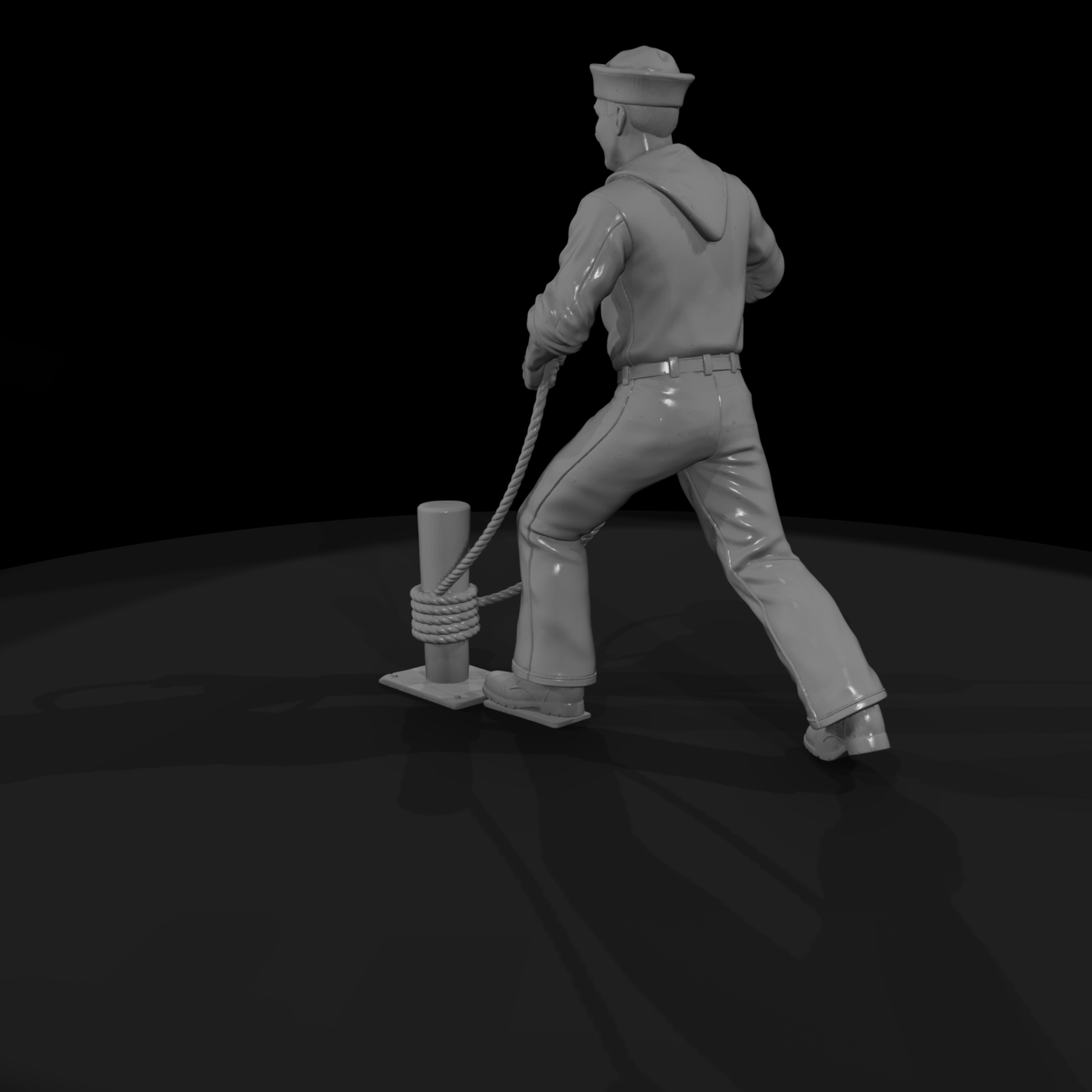 WWII Navy Sailor Mooring a Line
