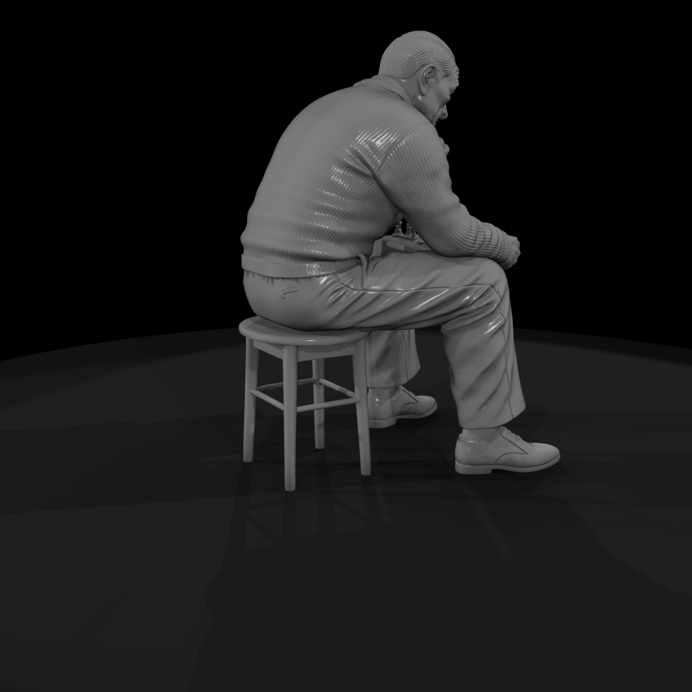 Elderly Man Contemplating Chess