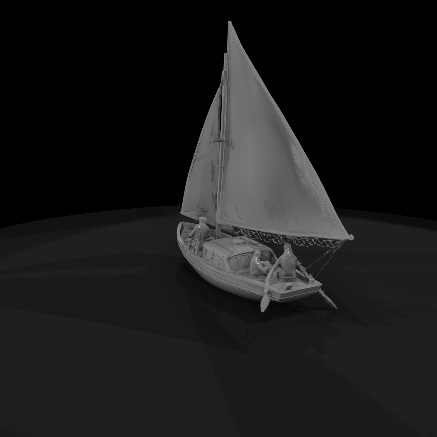 Stylized Sailboat with Crew