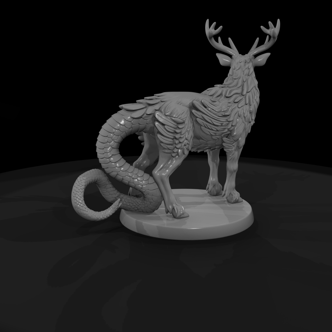 Stylized Mythical Stag Dragon Hybrid 3D Miniature