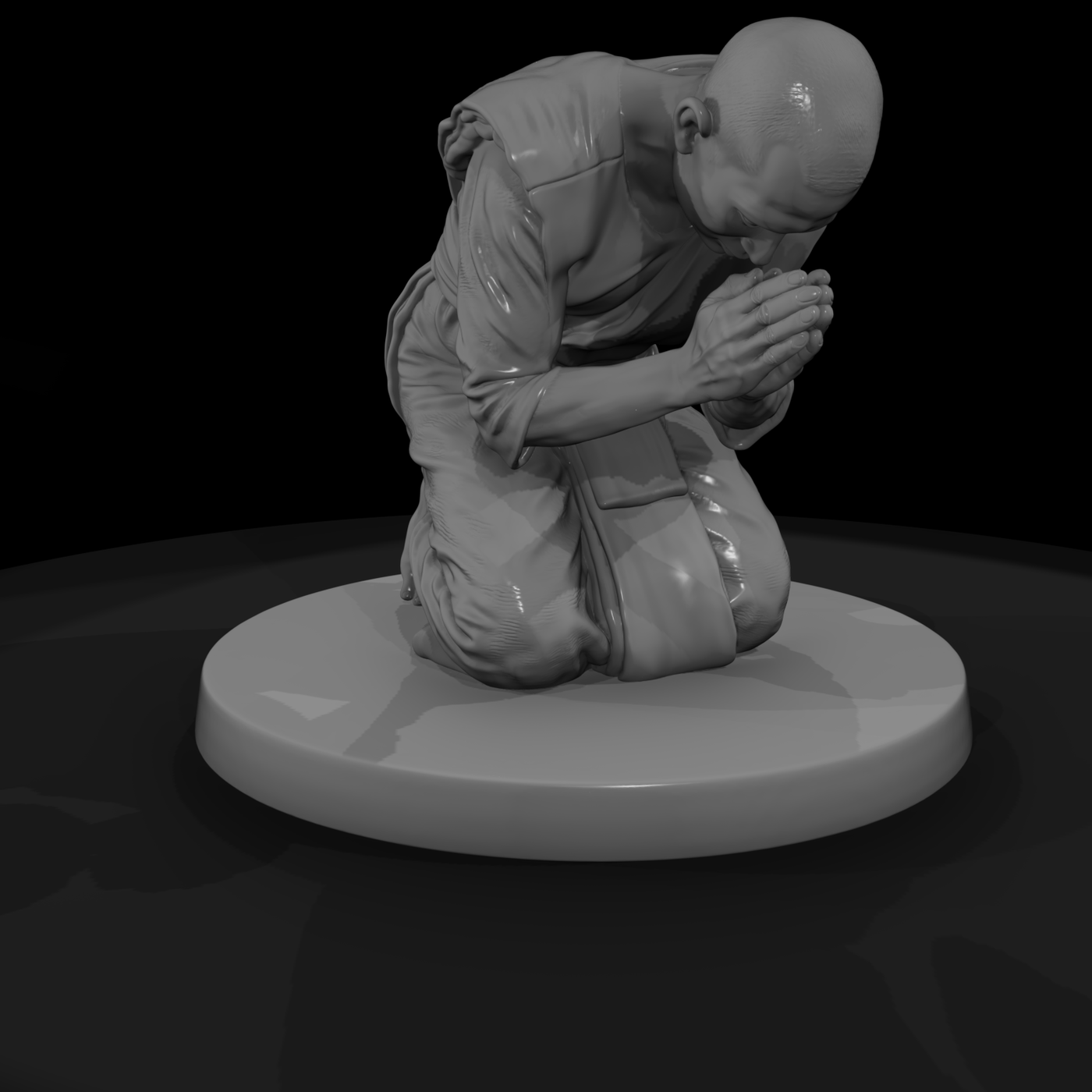 Kneeling Buddhist Monk in Prayer