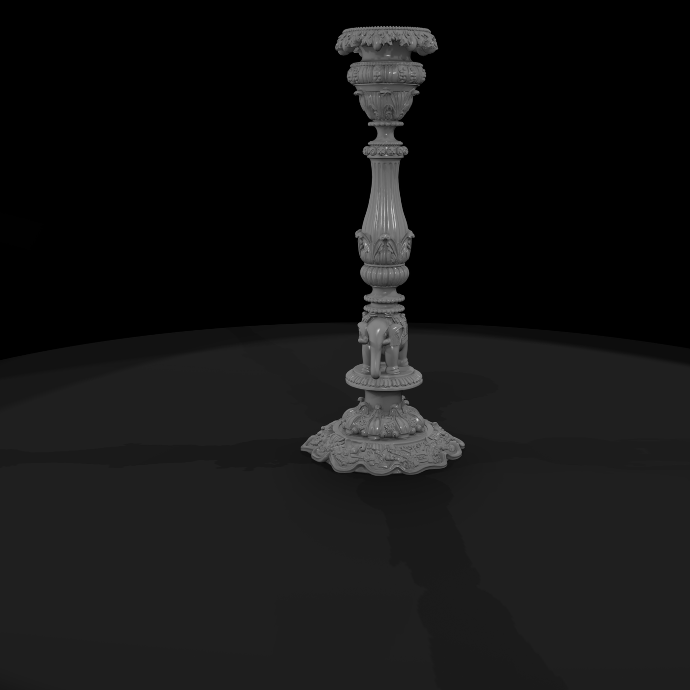 Ornate Baroque Elephant Pedestal Candle Stand 3D M
