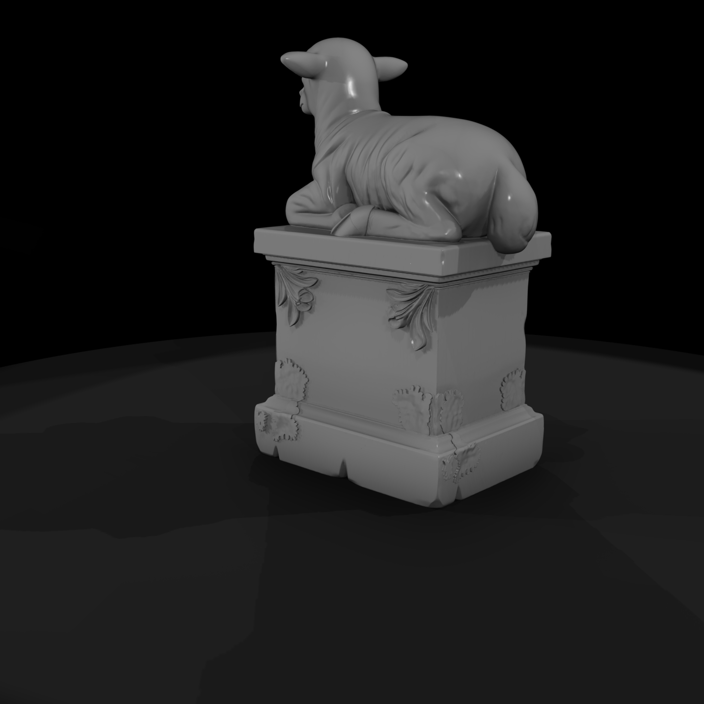 Resting Lamb Garden Statue on Plinth