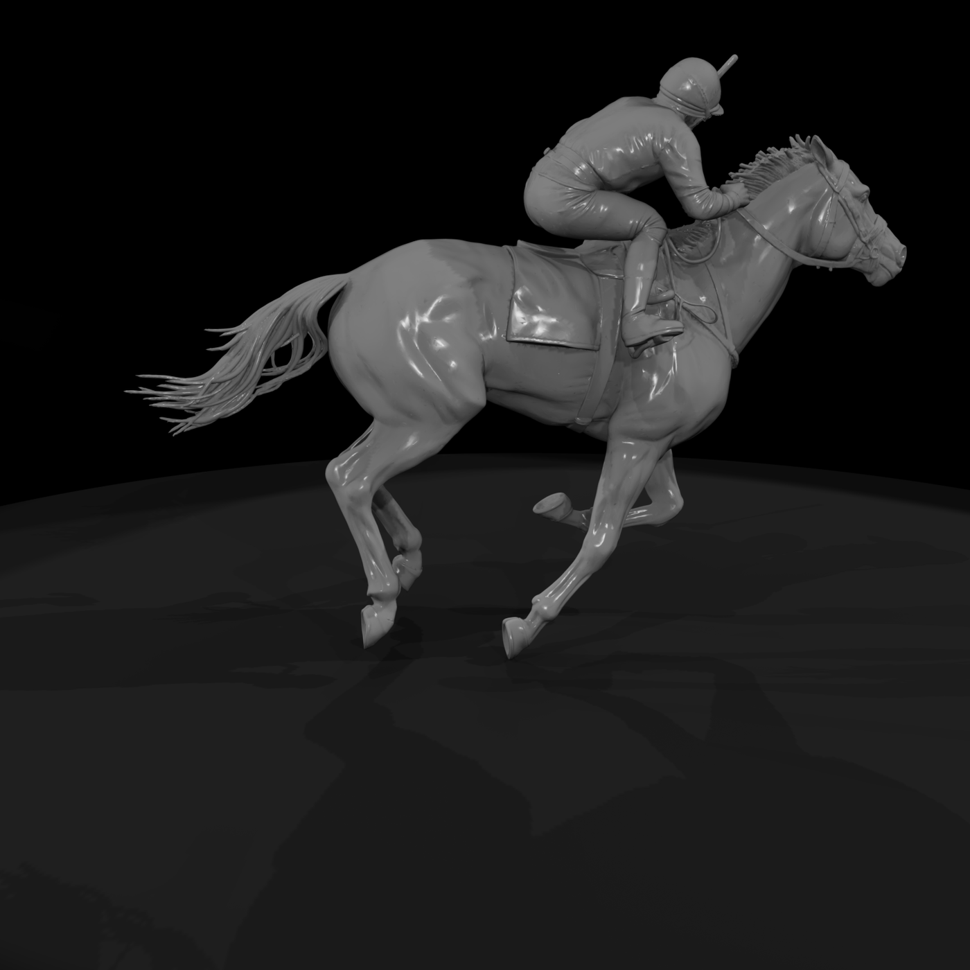 A Jockey Racehorse Running Grass Track During Race