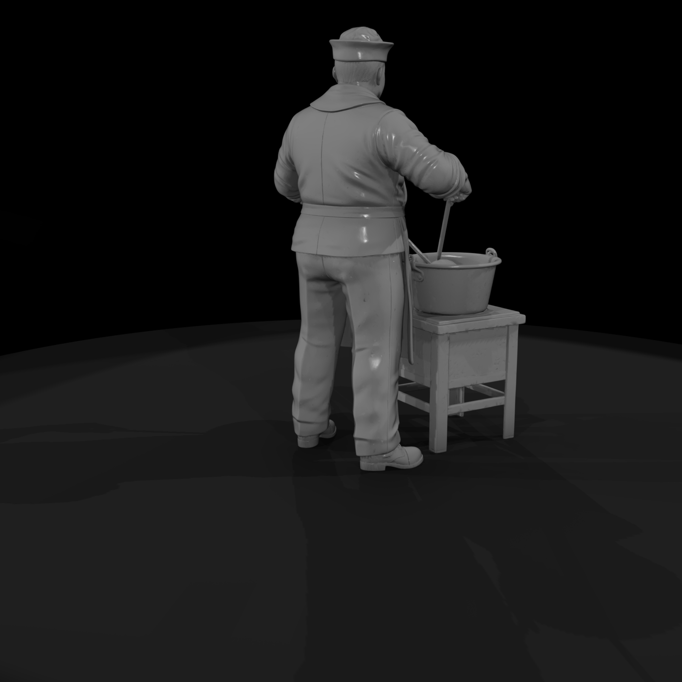 WWII US Navy Cook at Mess Pot