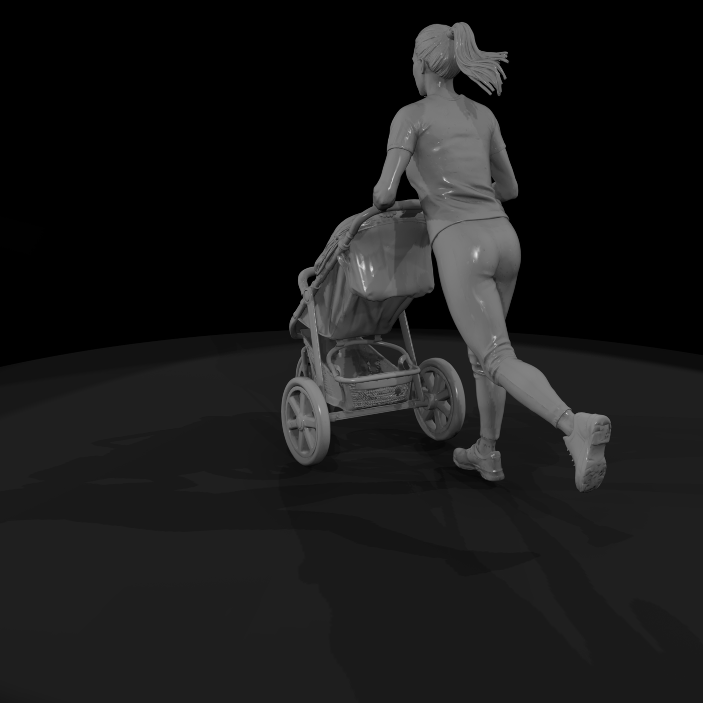 Jogging Mother with Stroller