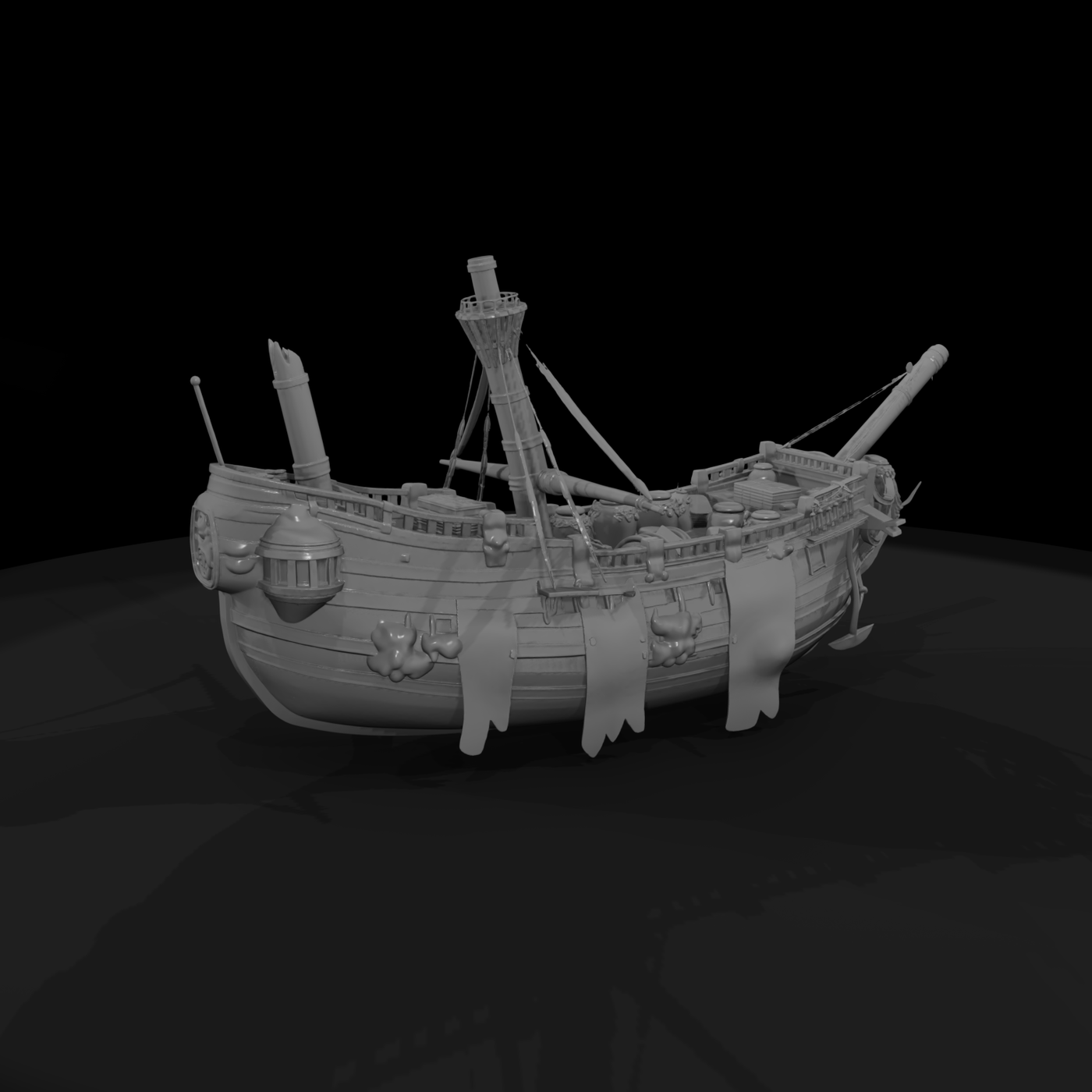 Stylized weathered pirate galleon — ship