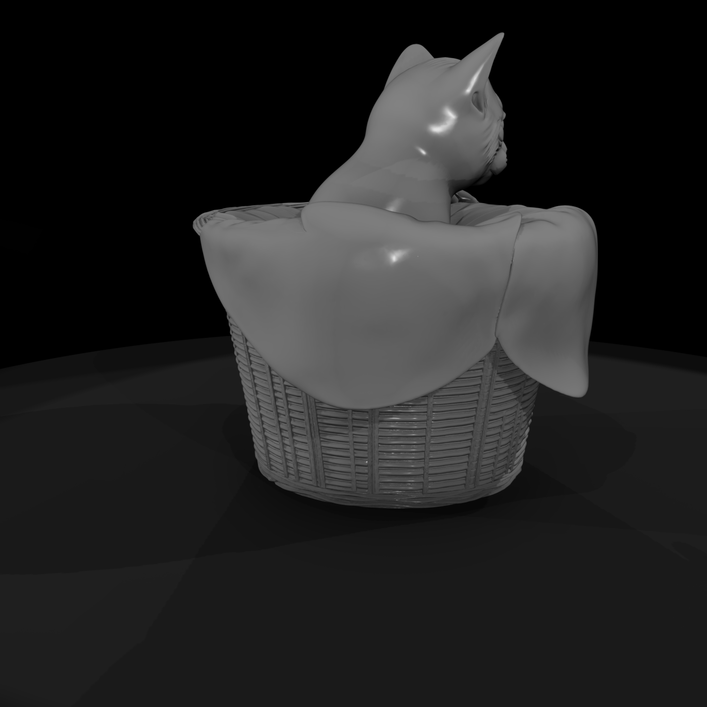 Stylized Tabby Cat in Wicker Basket
