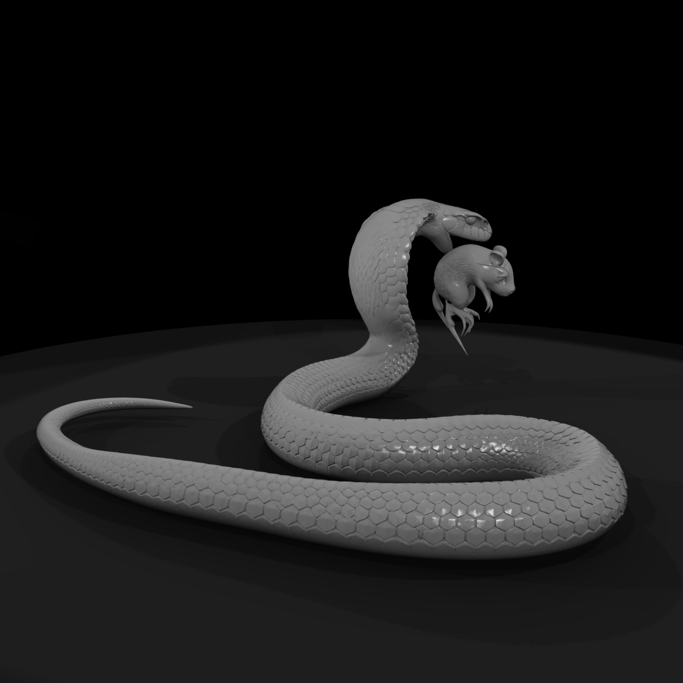 Coiled Cobra with Rat — Stylized