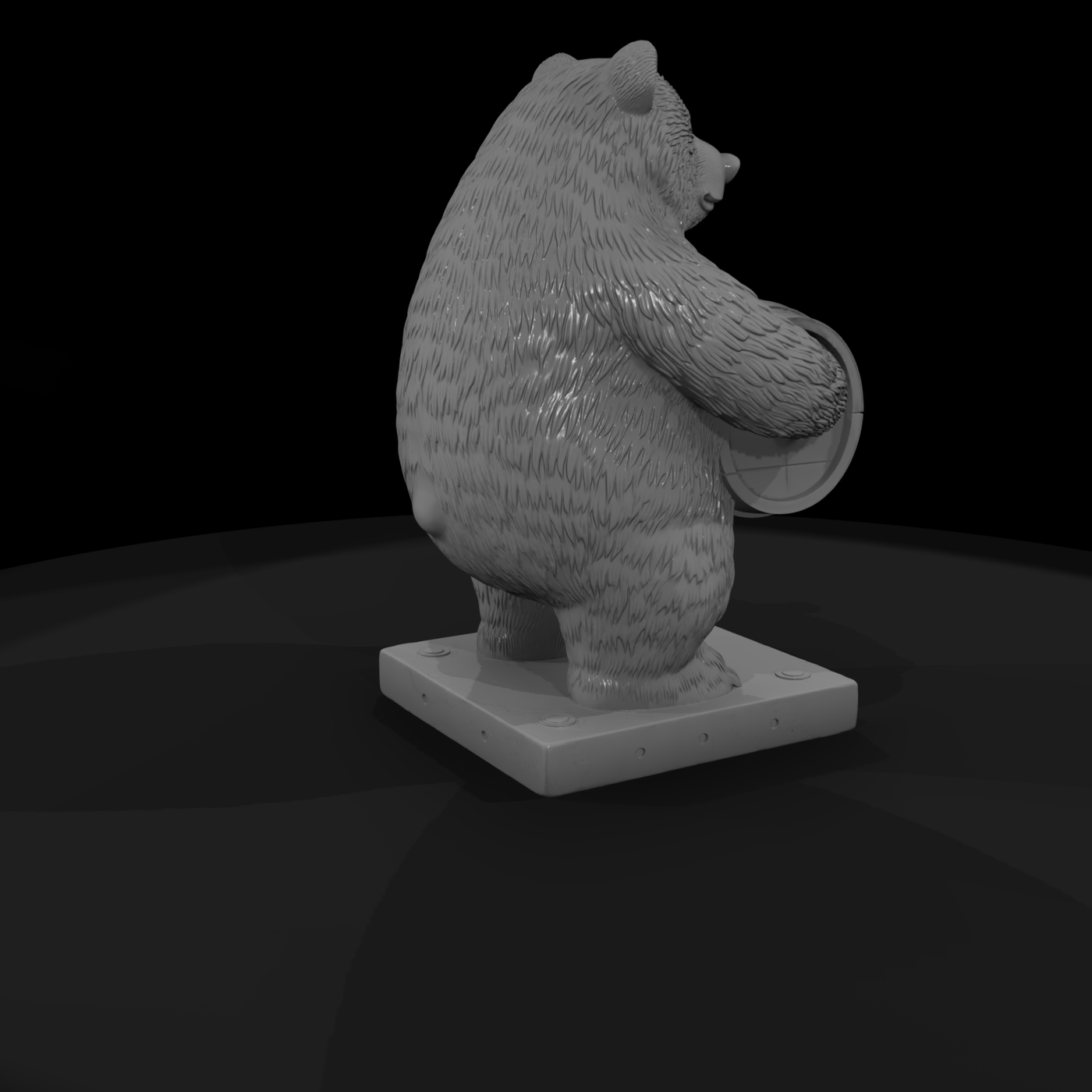 Stylized Grizzly Bear on Barrel — Statue