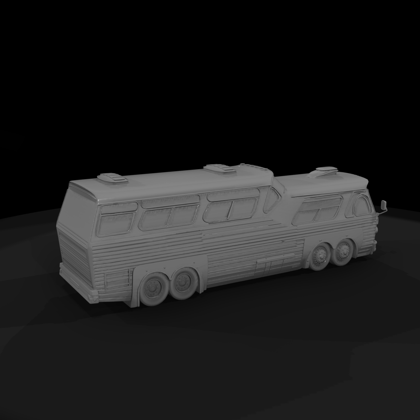 Flat Shaded Untextured Vintage Tour Bus 3D Model 0