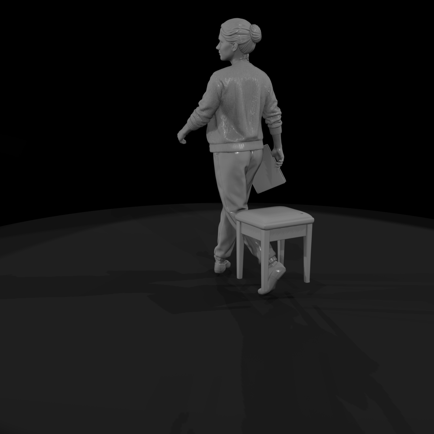 Woman Carrying a Folding Chair