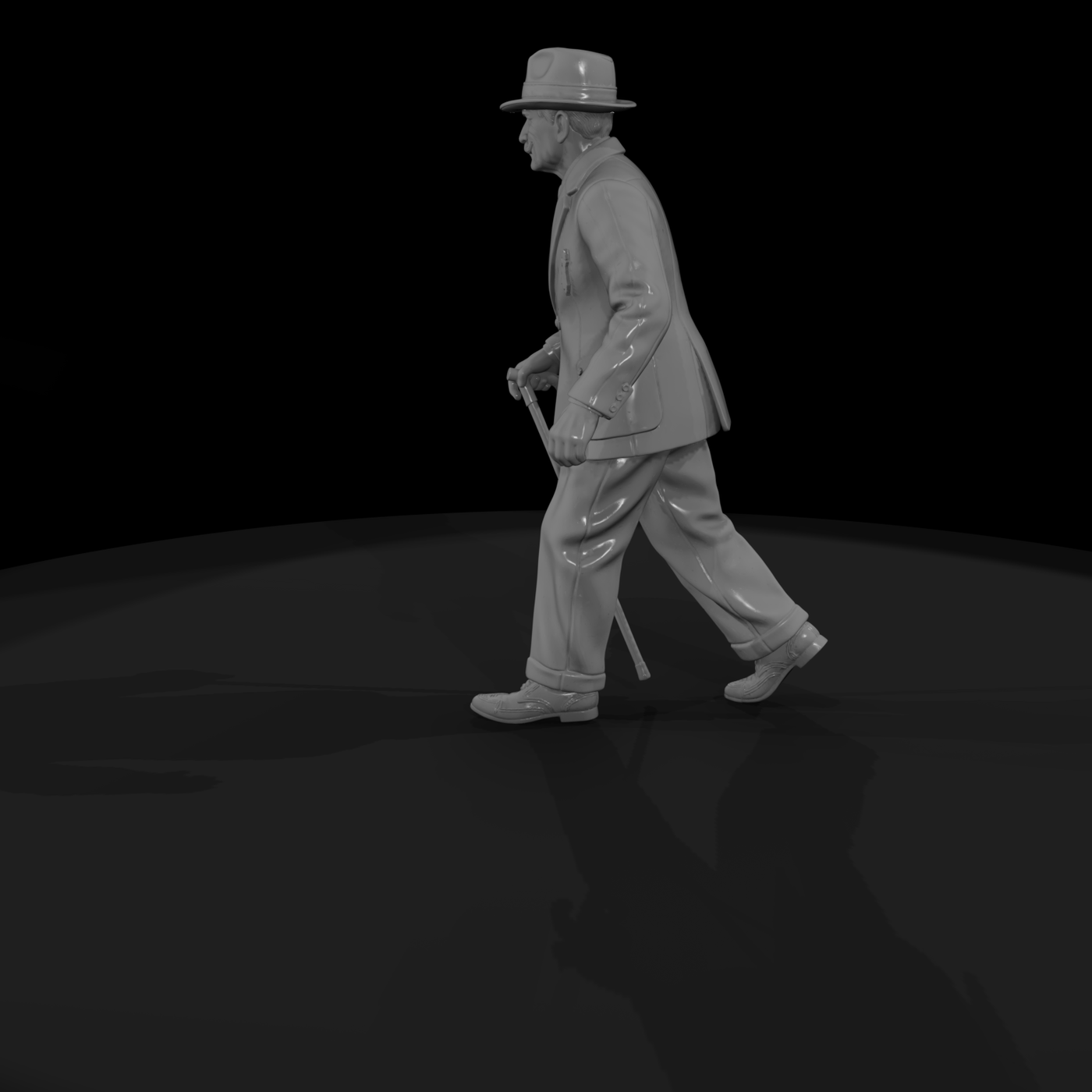 Elderly Gentleman Walking with Cane