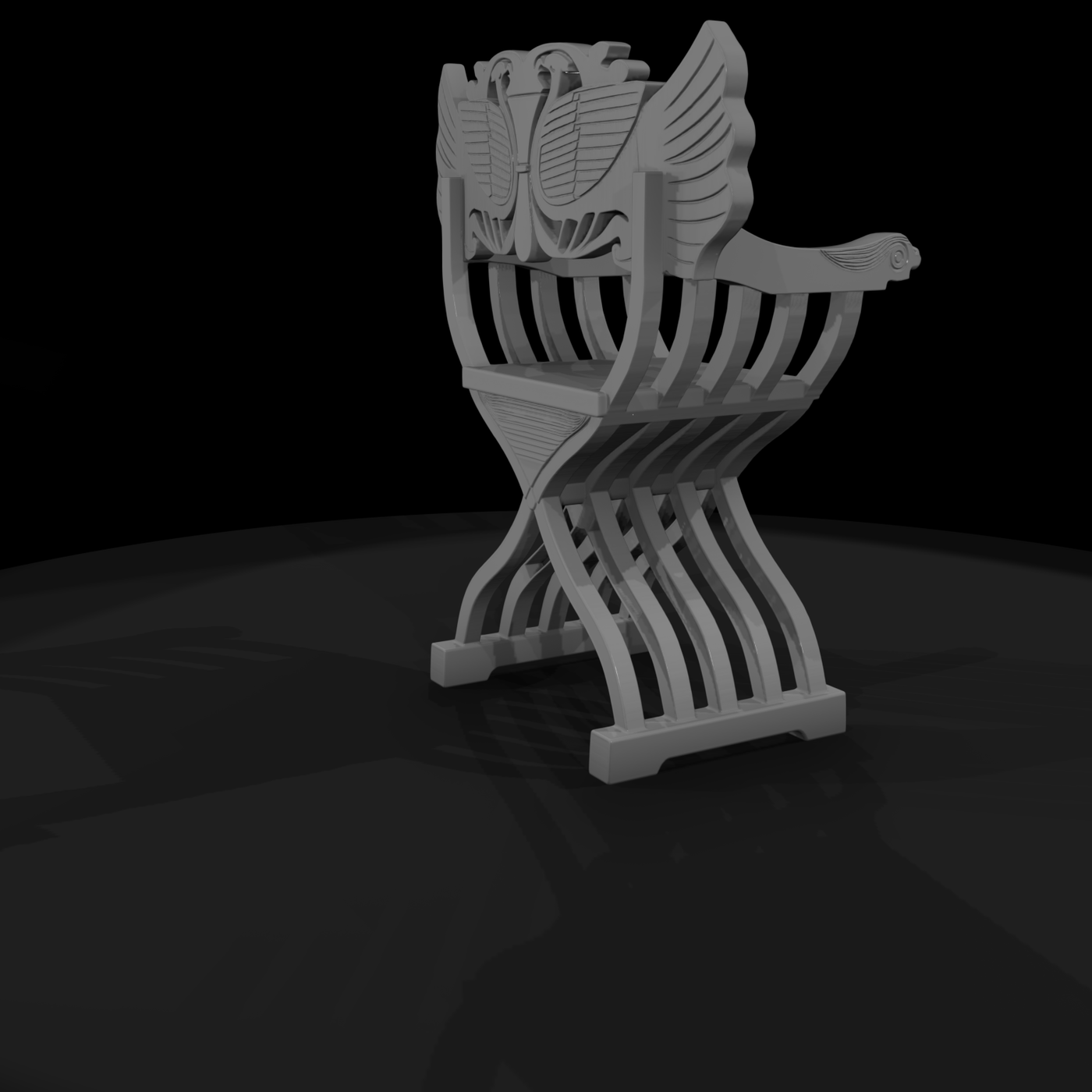 Medieval carved winged armchair