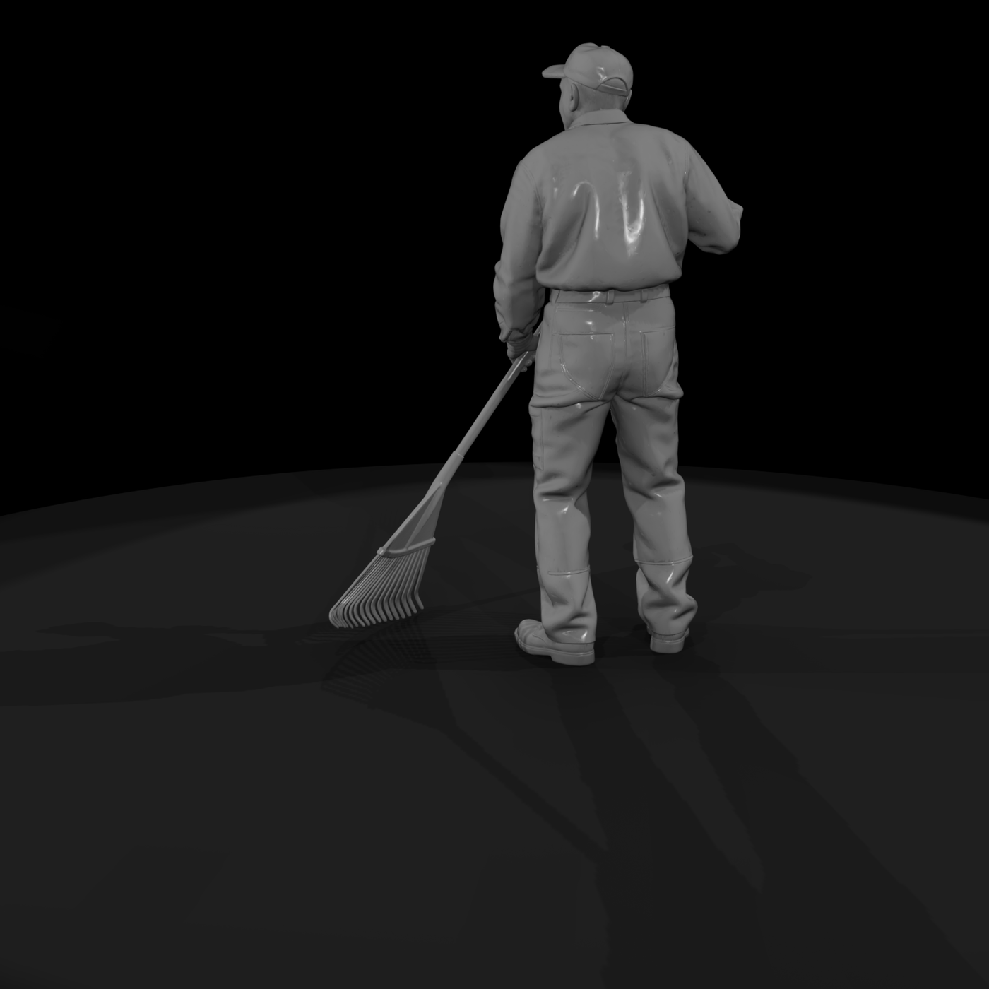 Elderly Grandfather Raking Leaves