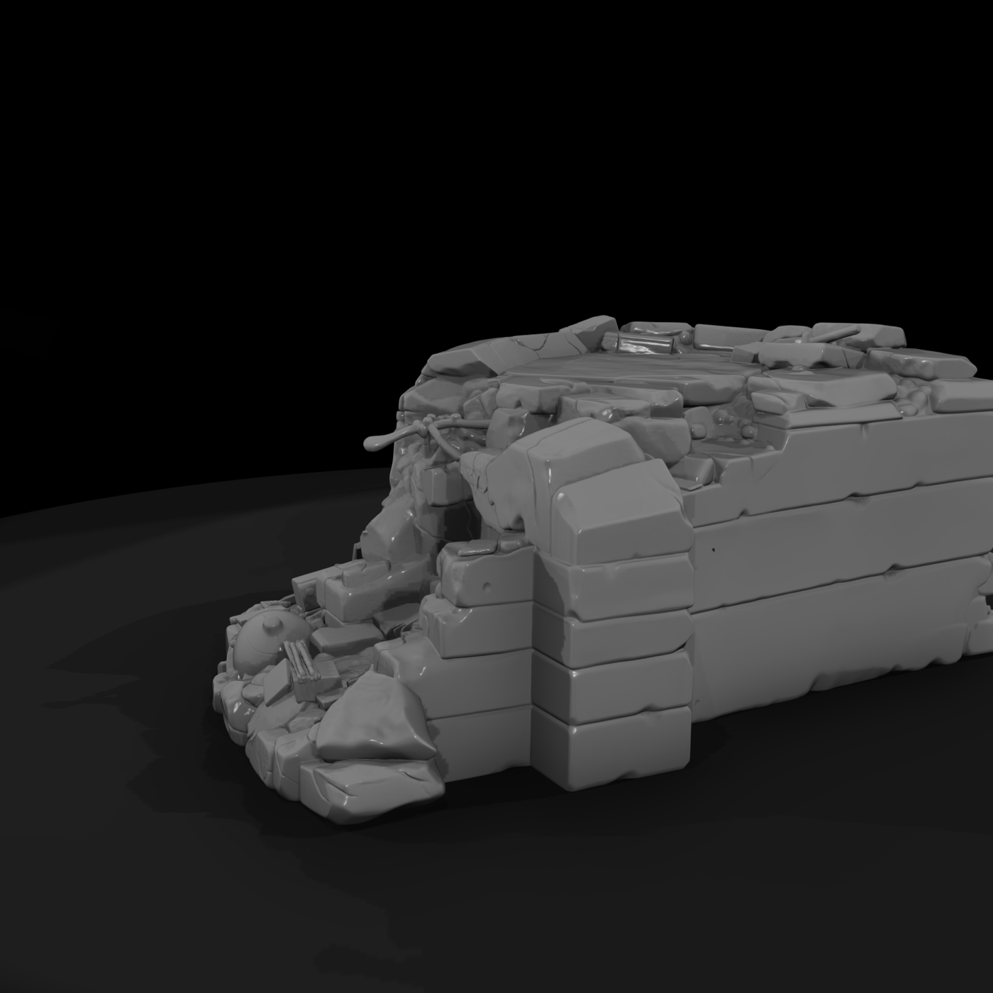 Damaged Concrete Pillbox Bunker