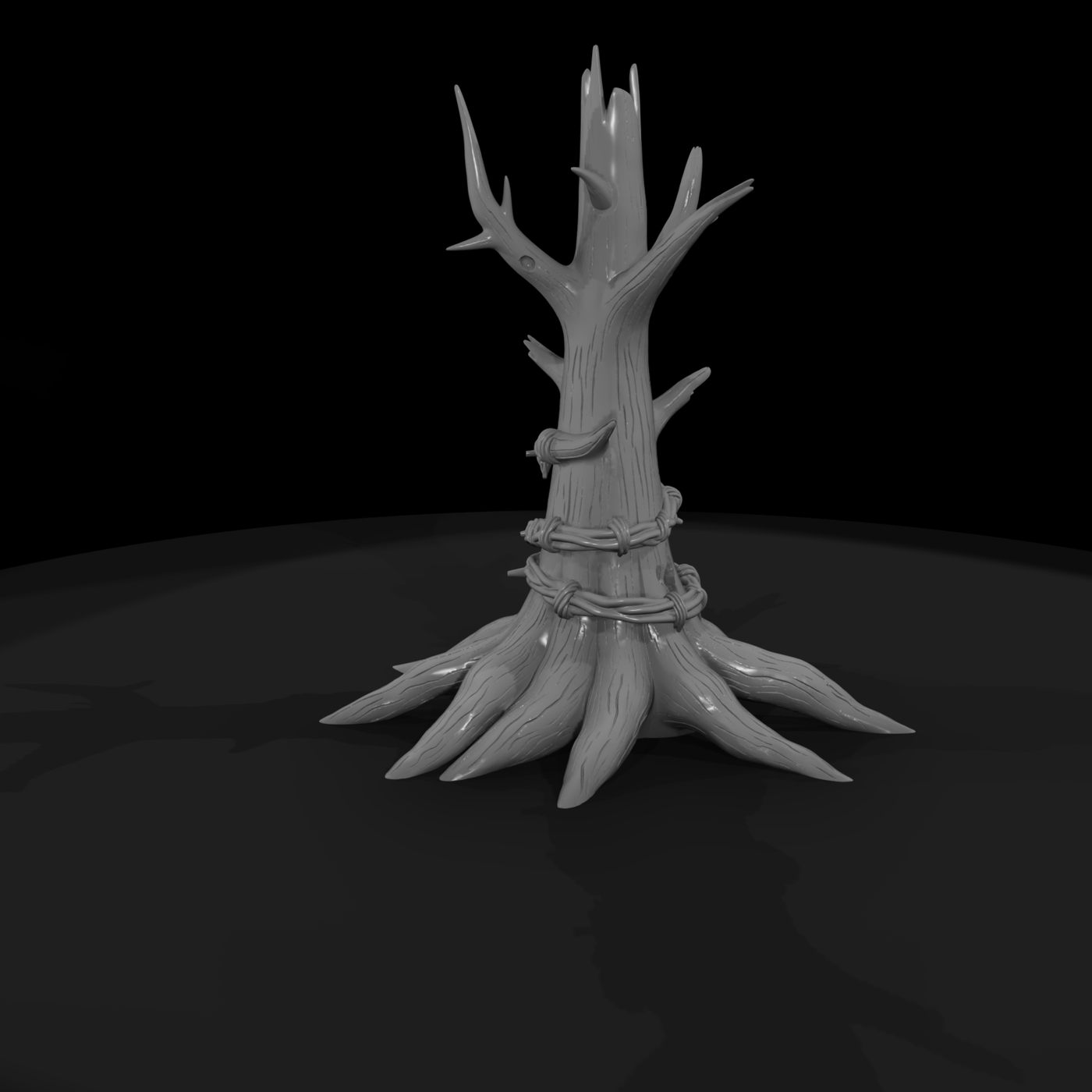Stylized Dead Tree Stump with Barbed Wire — -Ready