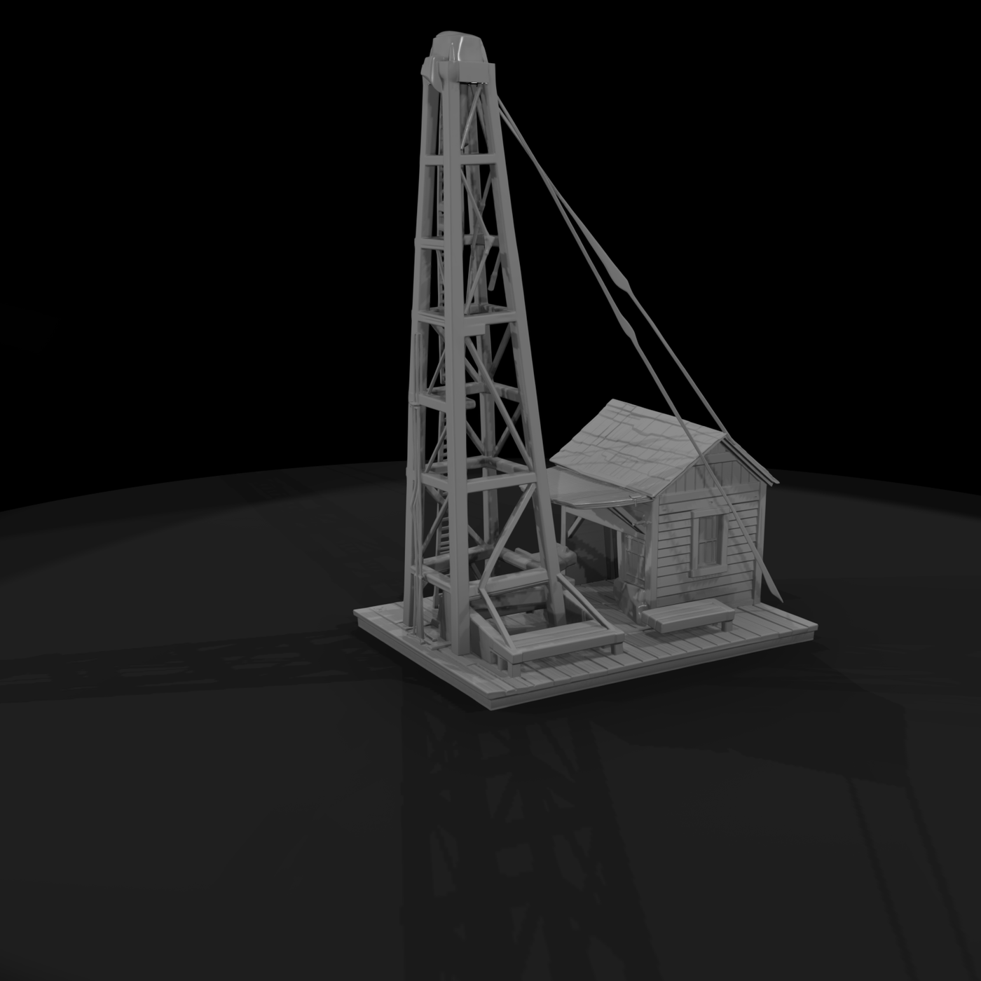 Wooden Oil Derrick with Engine House