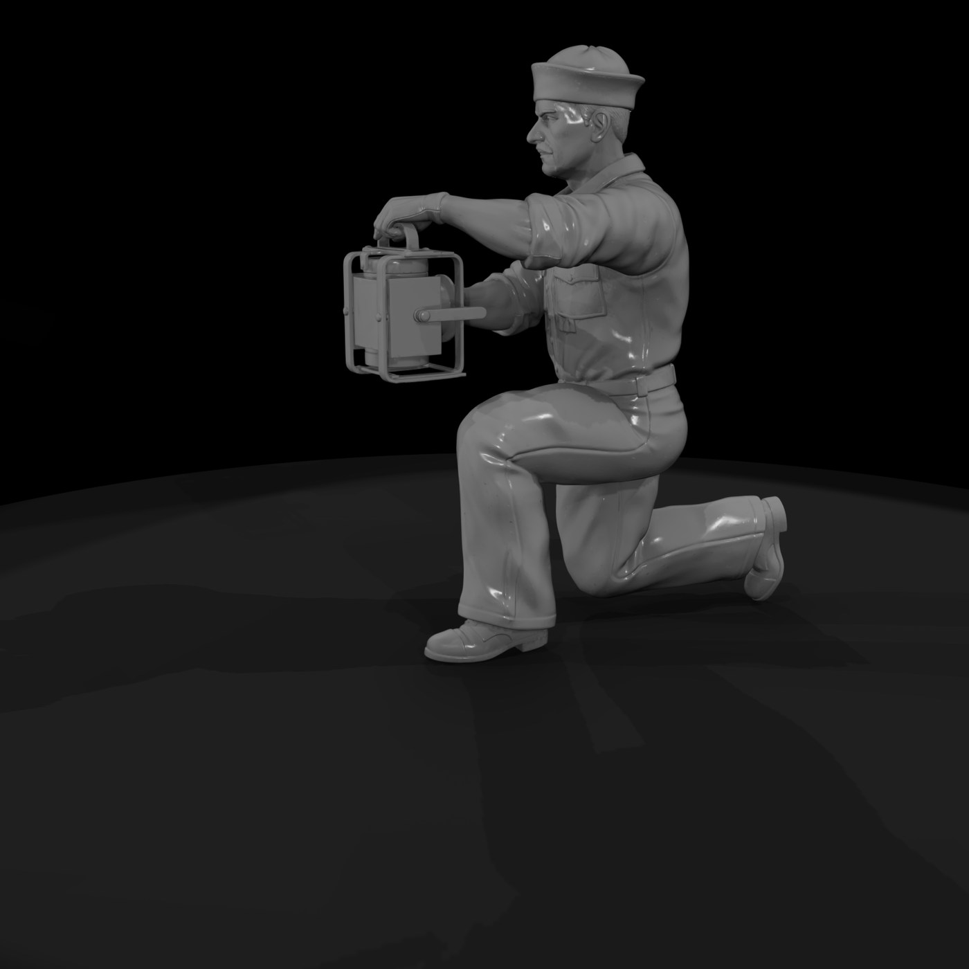 Kneeling Rail Worker with Lantern