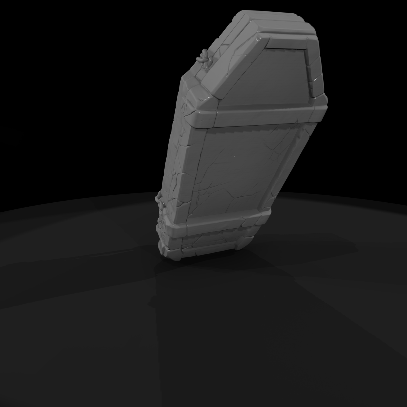 Carved Stone Coffin Lid with Reaper