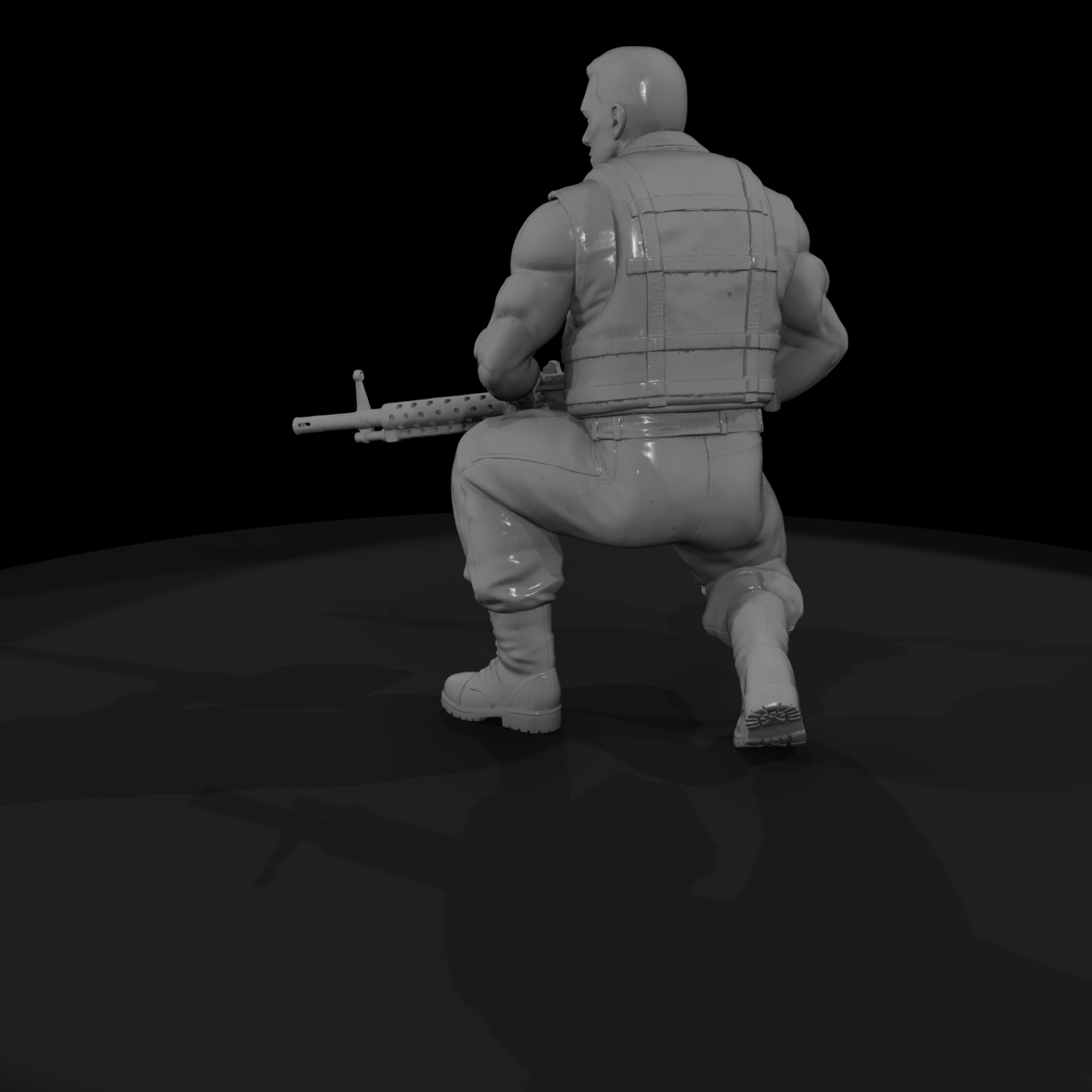 Kneeling U.S. Soldier with Machine Gun
