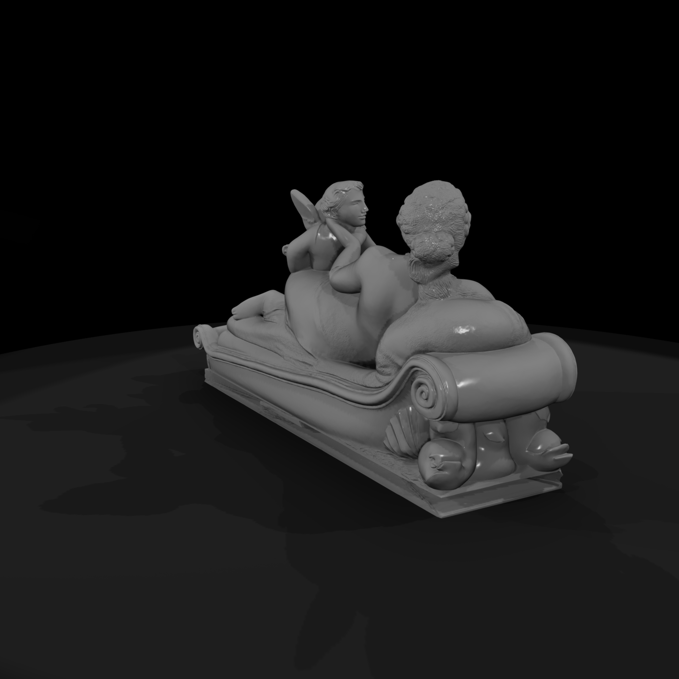 Reclining Woman with Cherub on Chaise ( Sculpture)