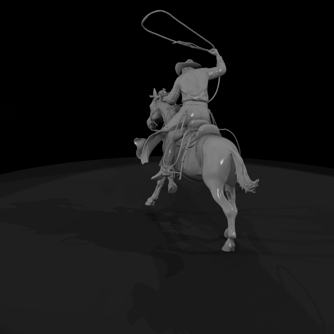 Cowboy on Horse with Lariat — Western Mounted Figure