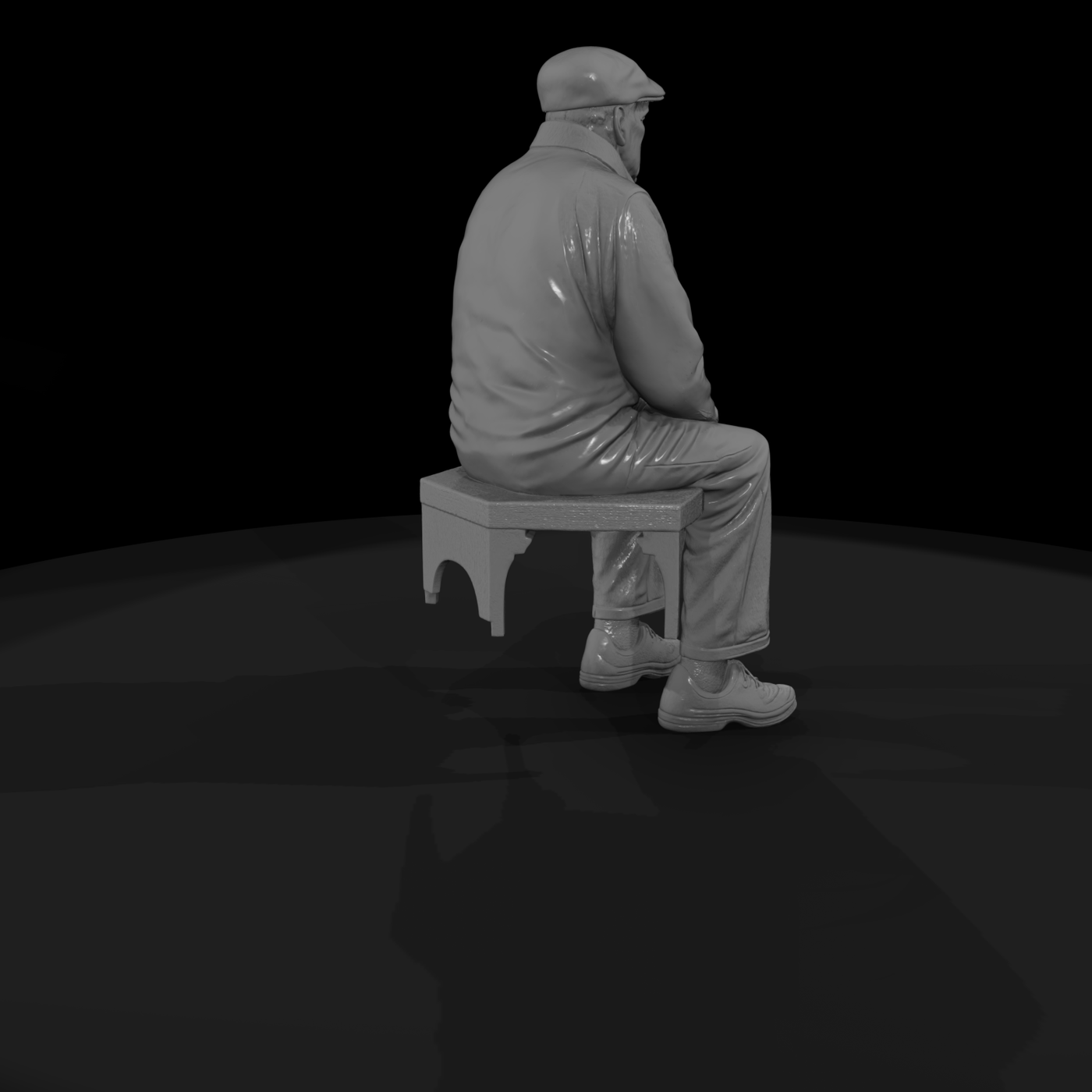 Seated Elderly Man — Park Bench Figure