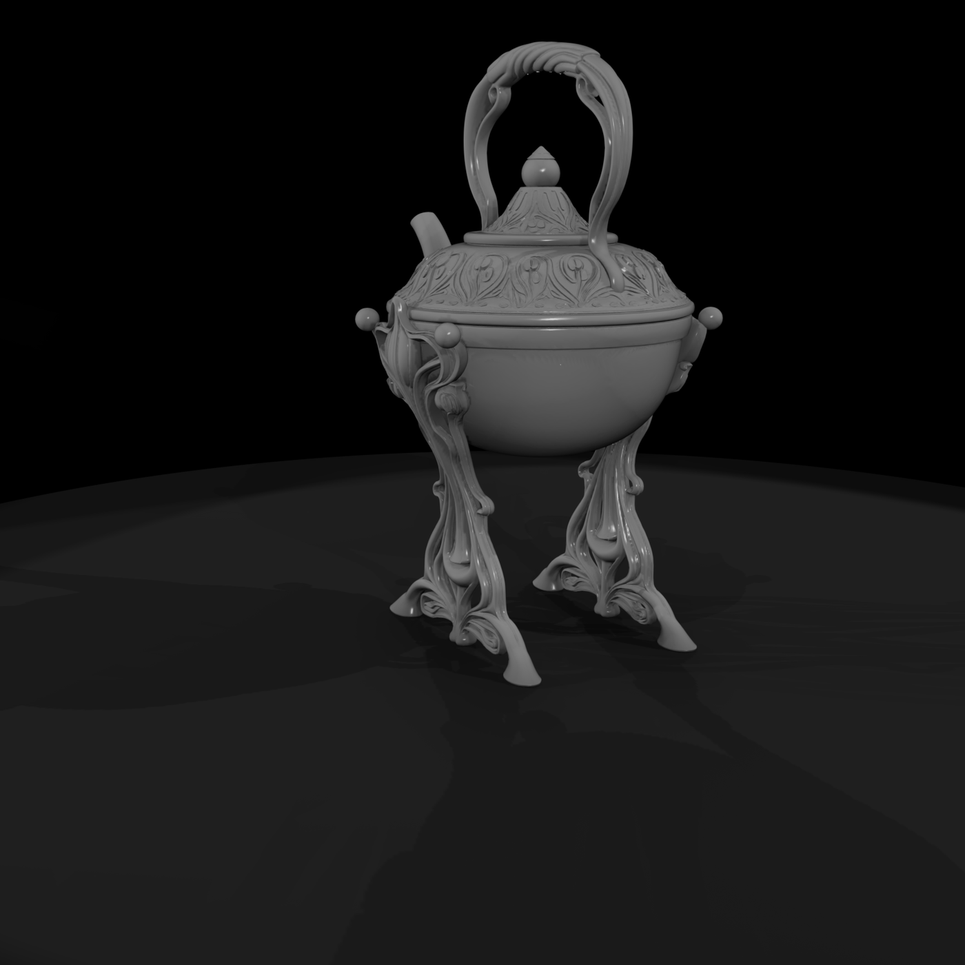 Art Nouveau Ornate Teapot on Tripod Stand