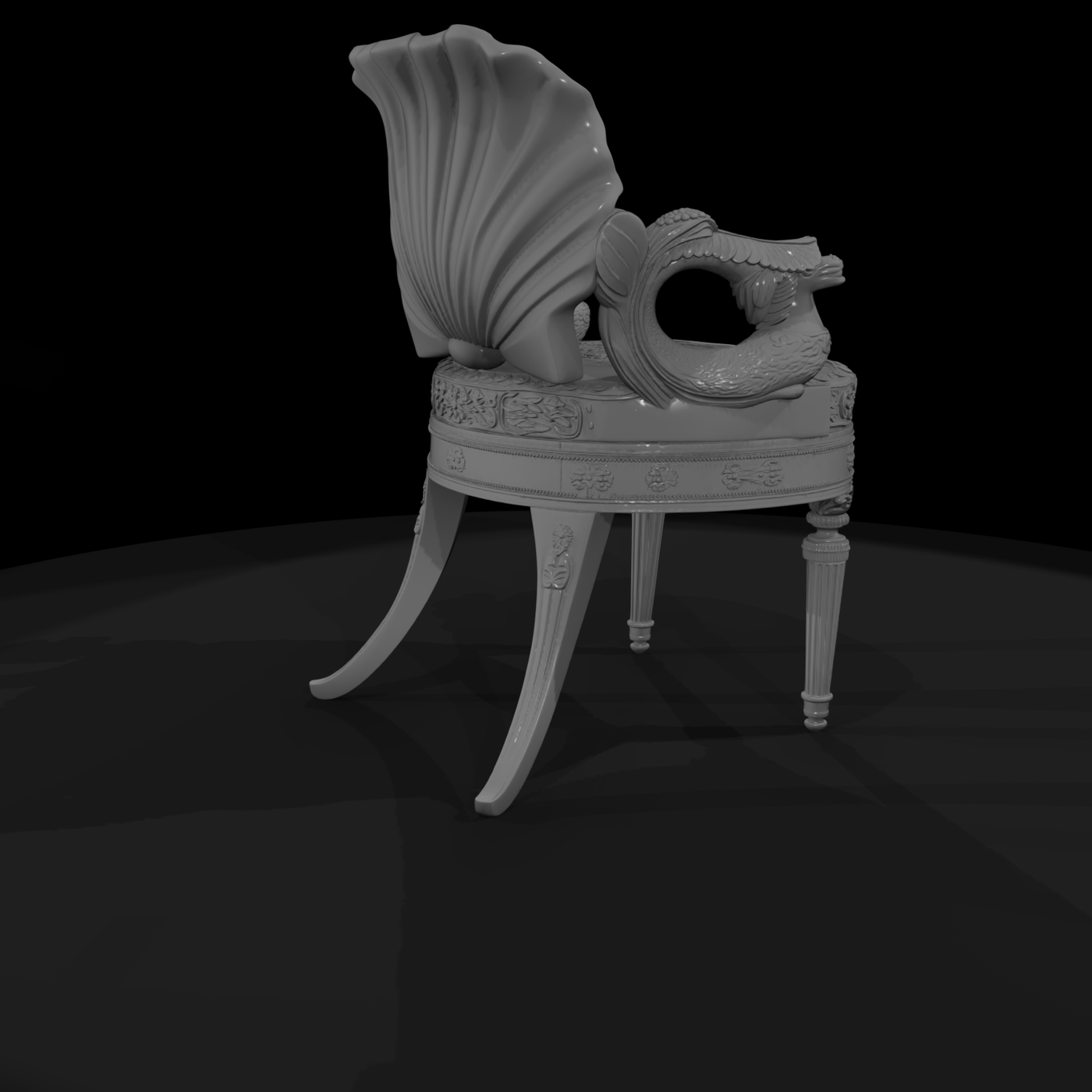 Baroque Shell-Back Armchair — Ornate Swan-Arm