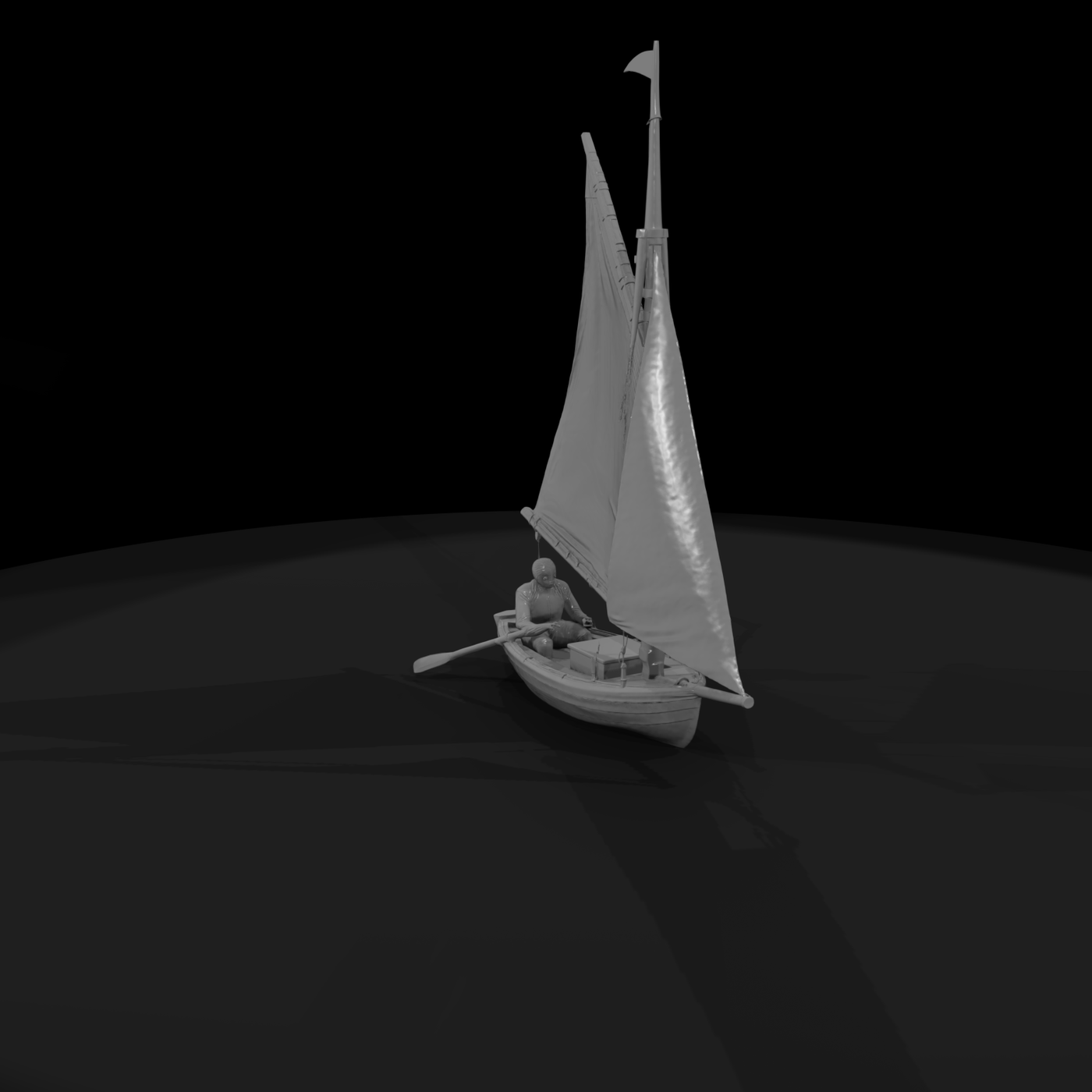 Sailboat with Seated Fisherman