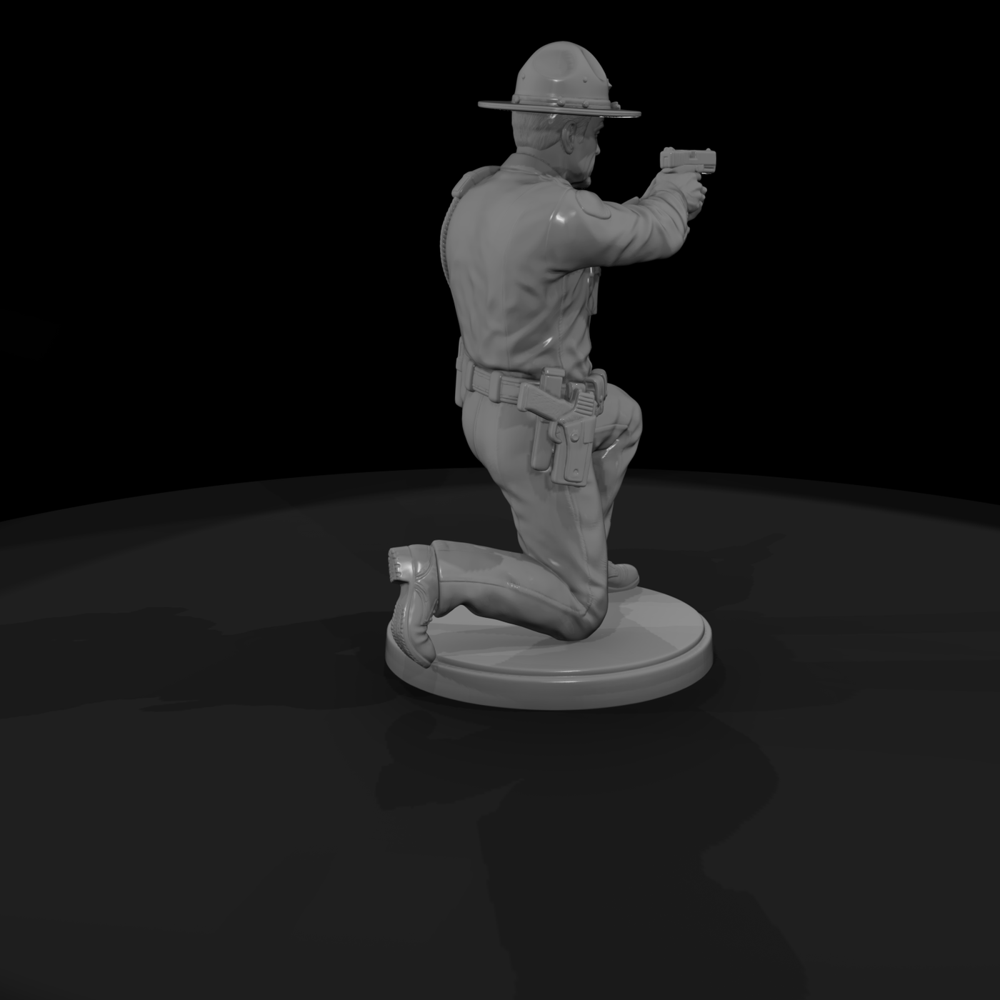 Deputy Kneeling with Drawn Pistol