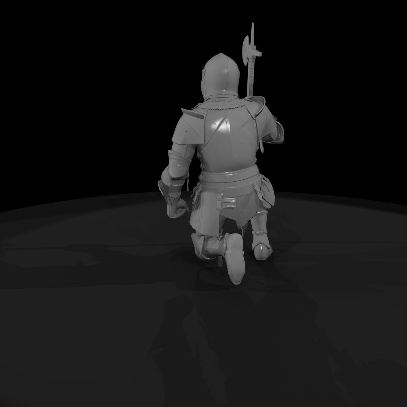 Kneeling Medieval Knight in Plate Armor