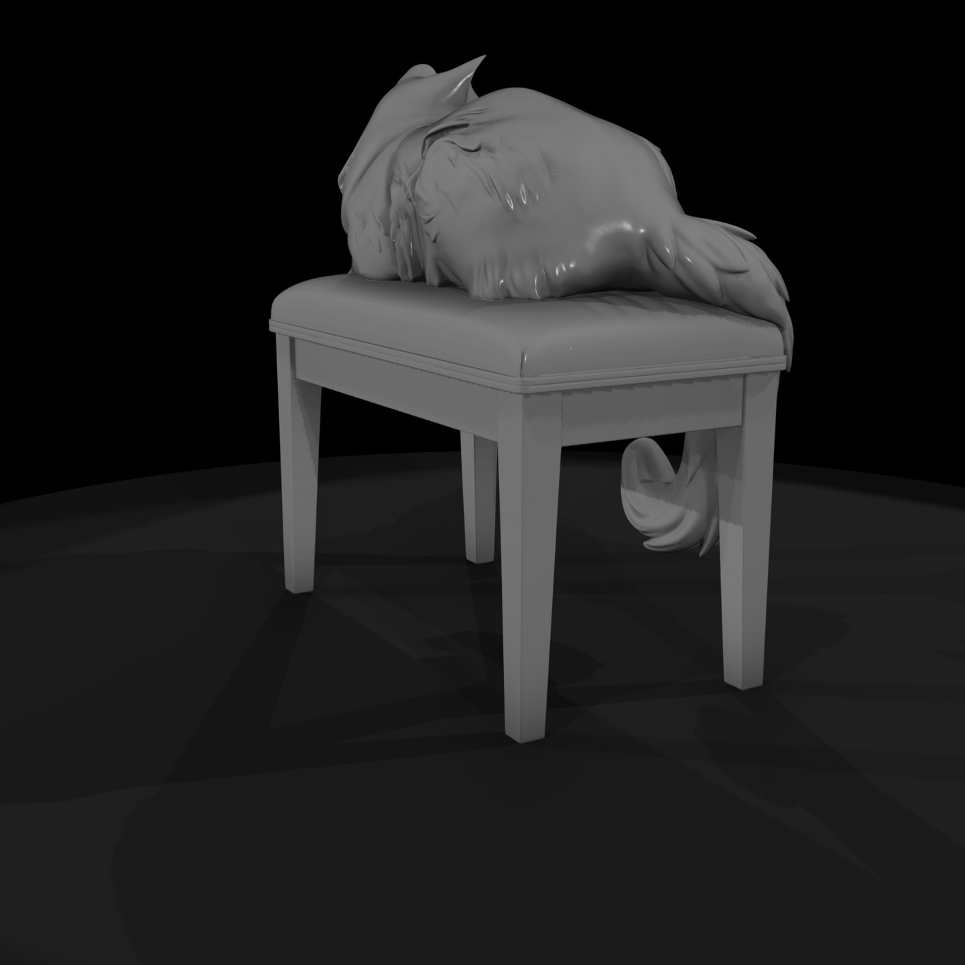Stylized Longhair Cat on Vanity Stool