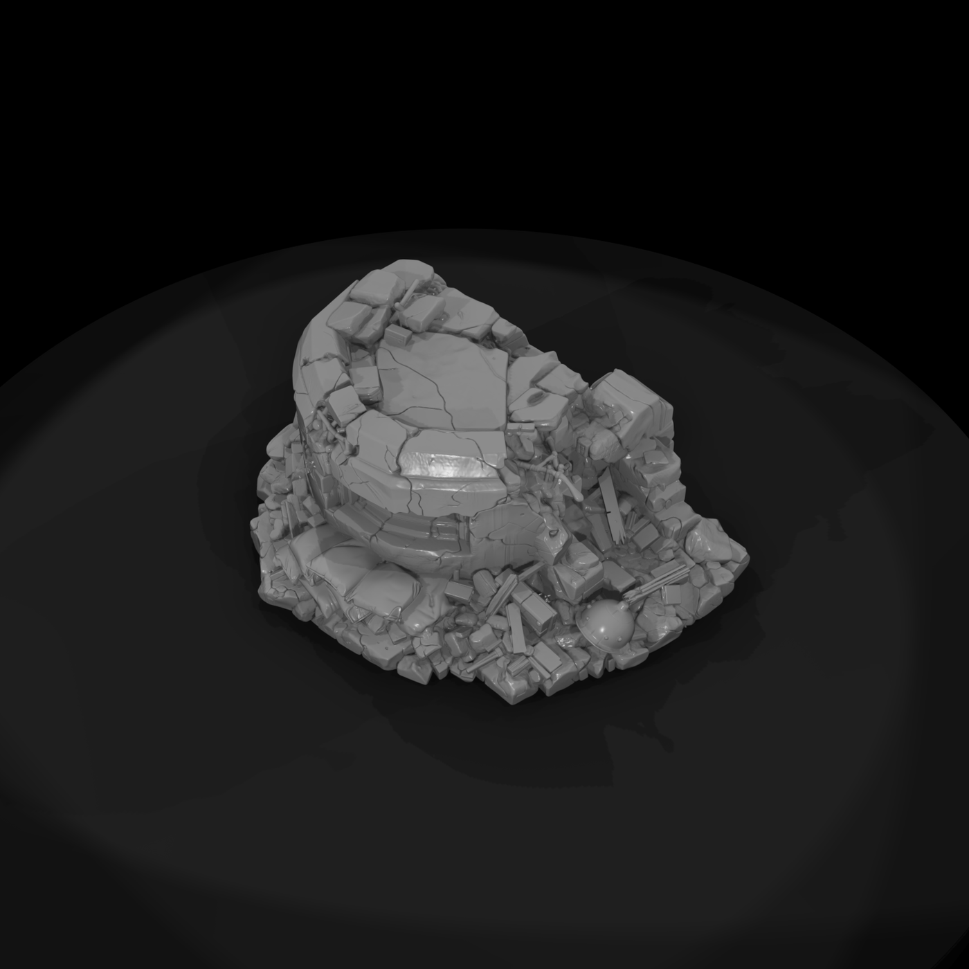 Damaged Concrete Pillbox Bunker