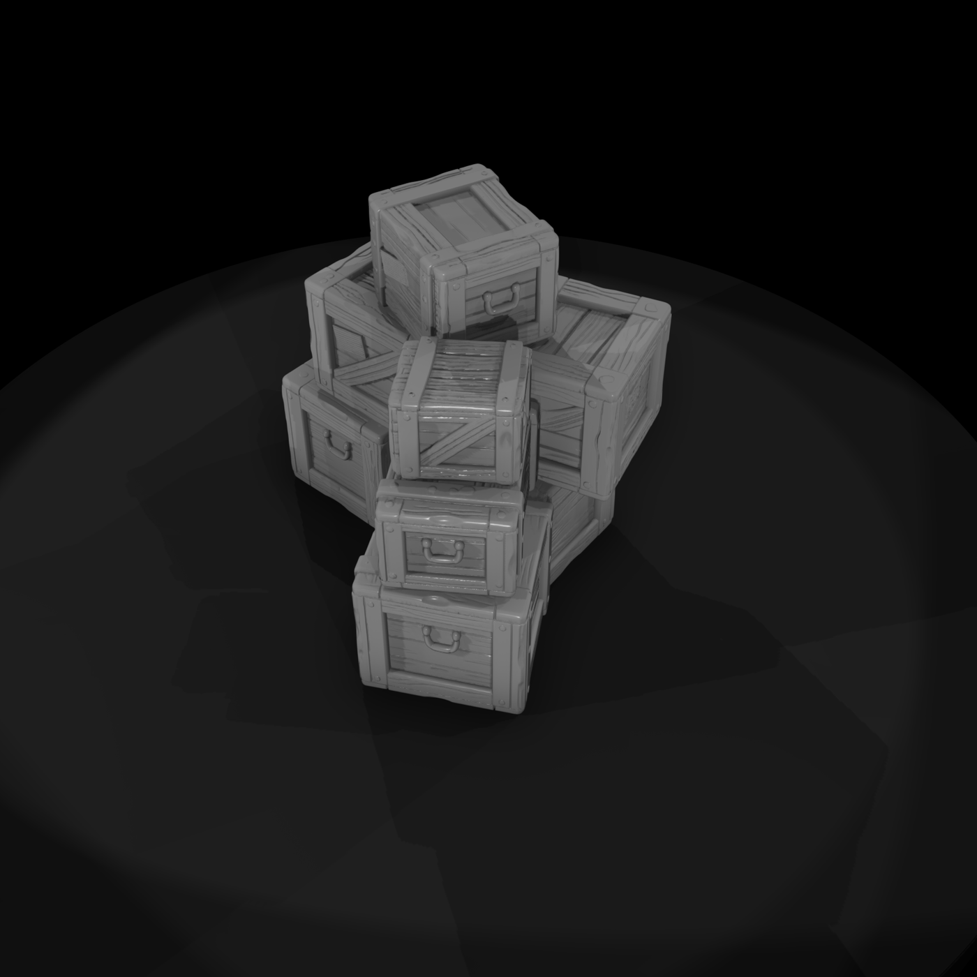 Stylized Stacked Wooden Crate 3D Asset Set Wkucwuk