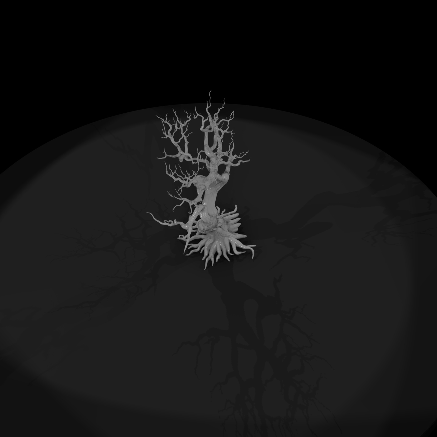 Stylized gnarled dead tree