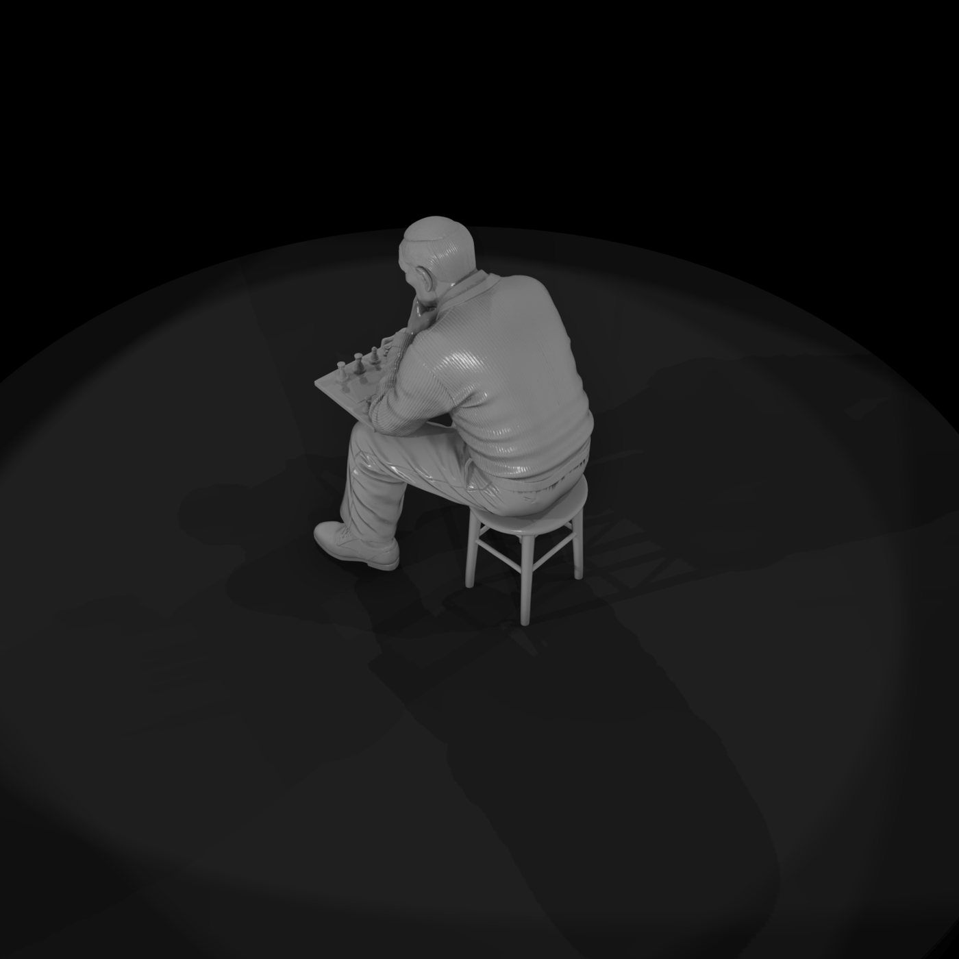 Elderly Man Contemplating Chess