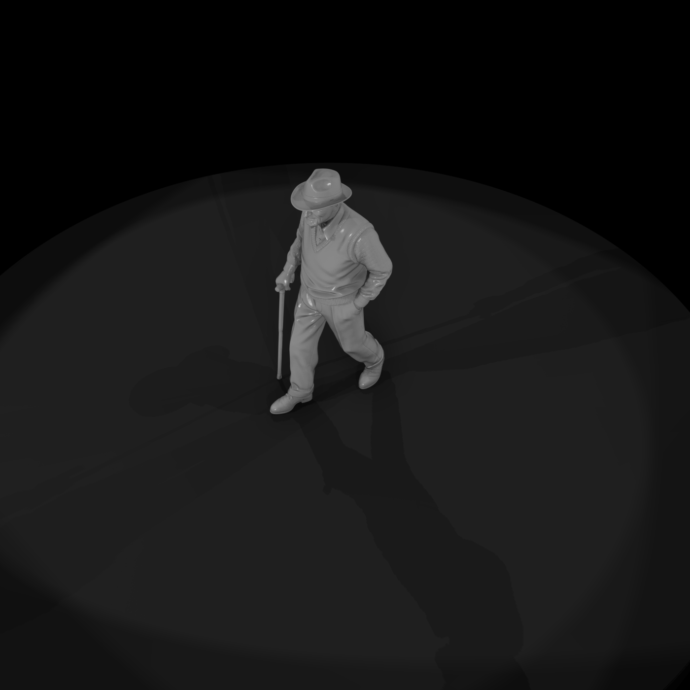 Elderly Man Walking with Cane