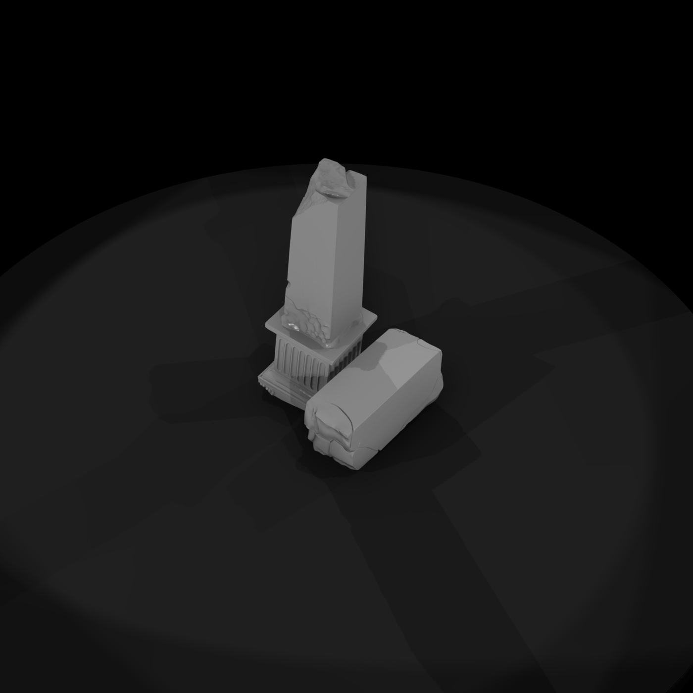Damaged Classical Obelisk Pedestal — Ruin