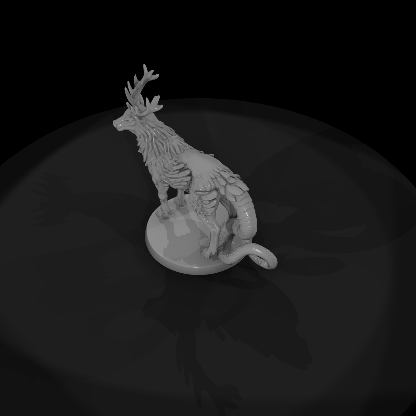 Stylized Mythical Stag Dragon Hybrid 3D Miniature
