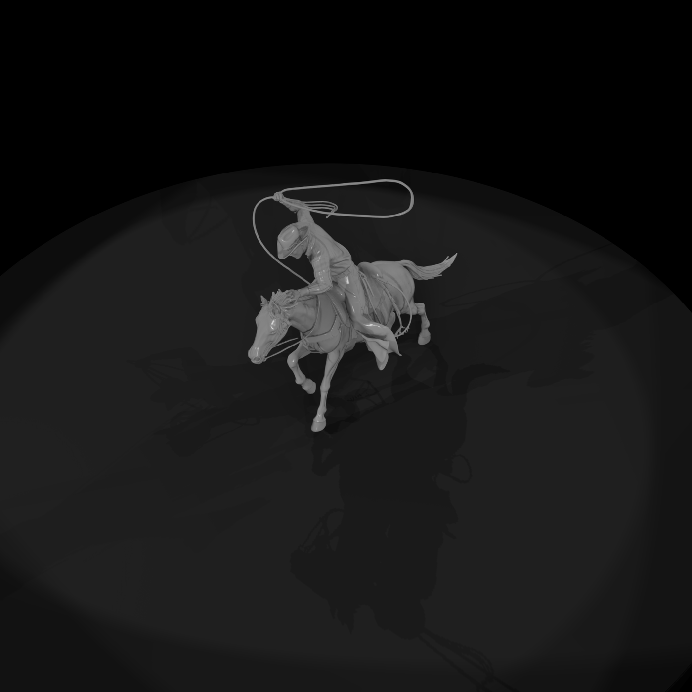 Cowboy on Horse with Lariat — Western Mounted Figure