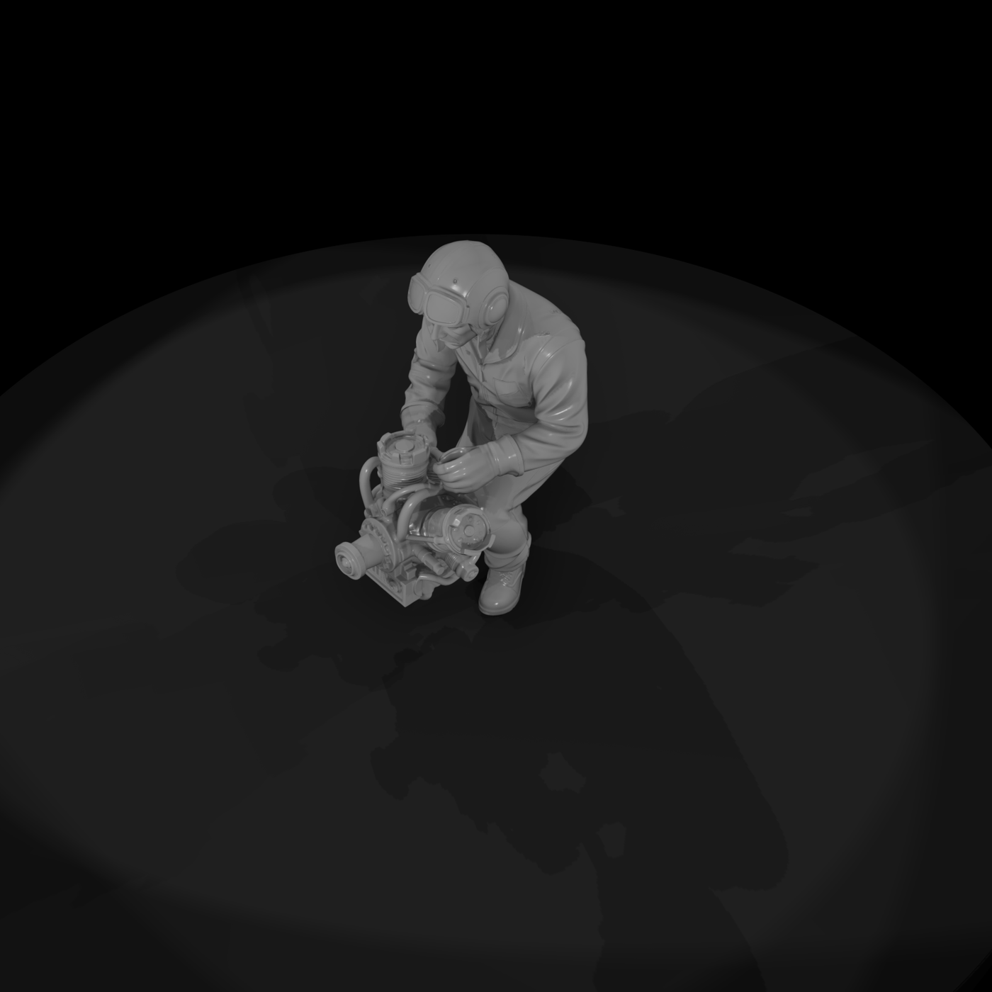 WWII Kneeling Pilot (28mm–32mm)