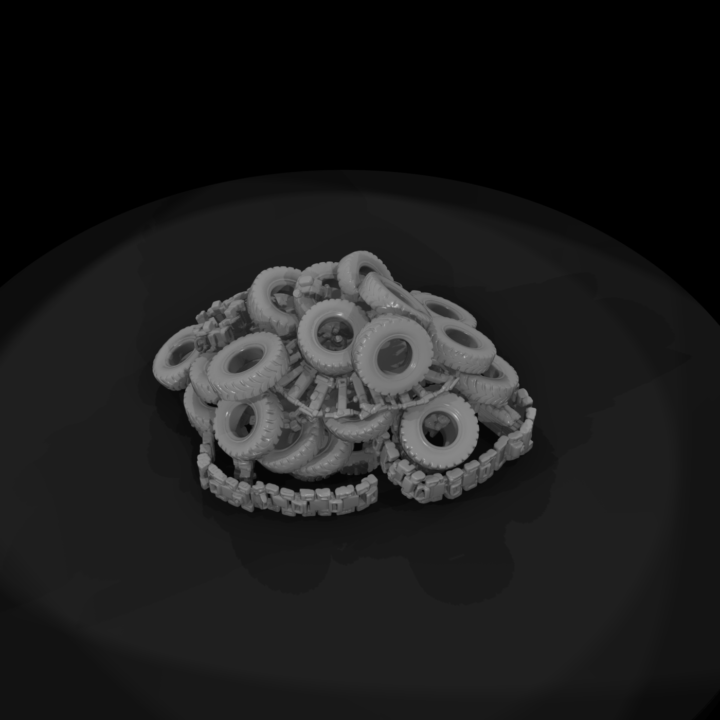 Scrap Pile of Tires and Tank Tracks