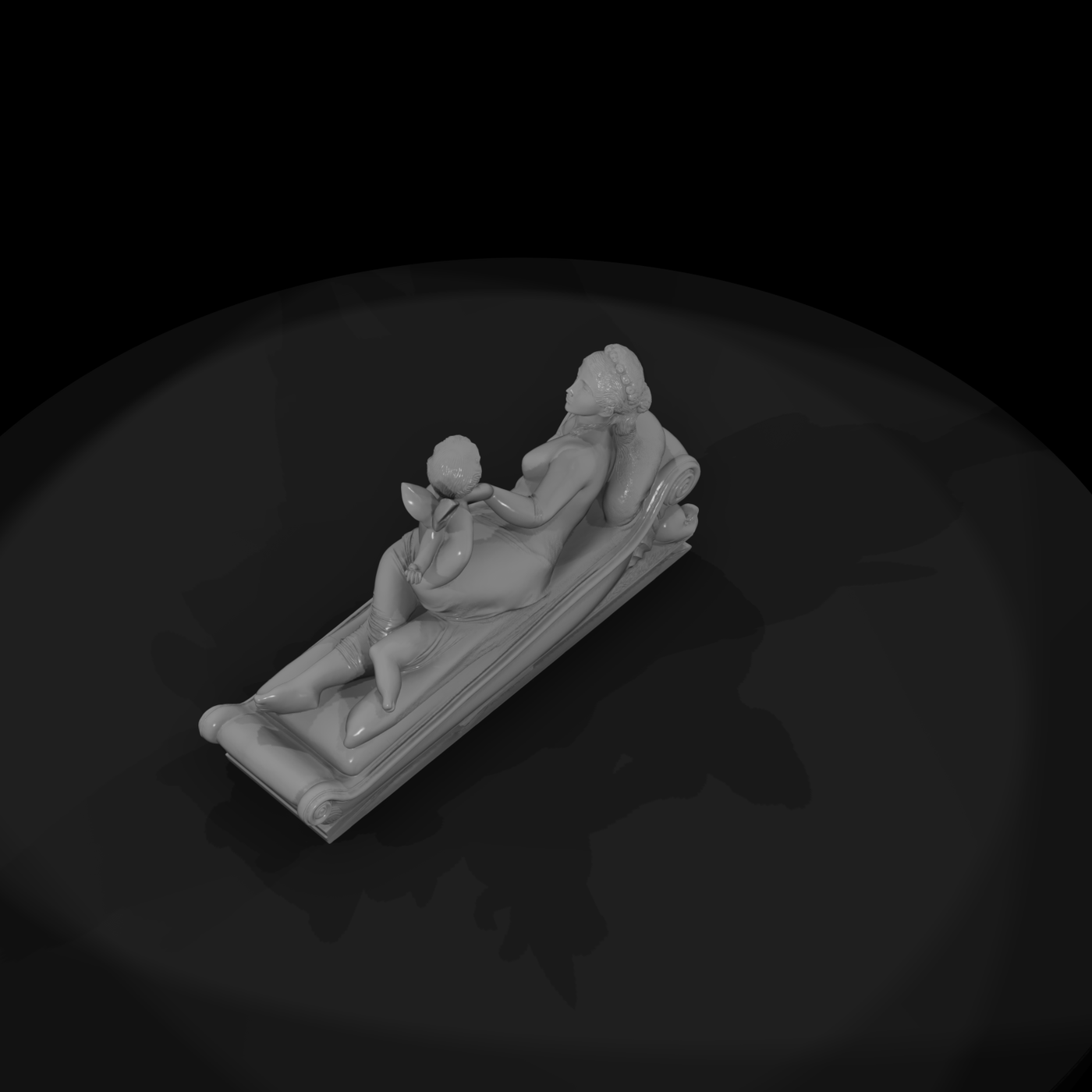 Reclining Woman with Cherub on Chaise ( Sculpture)